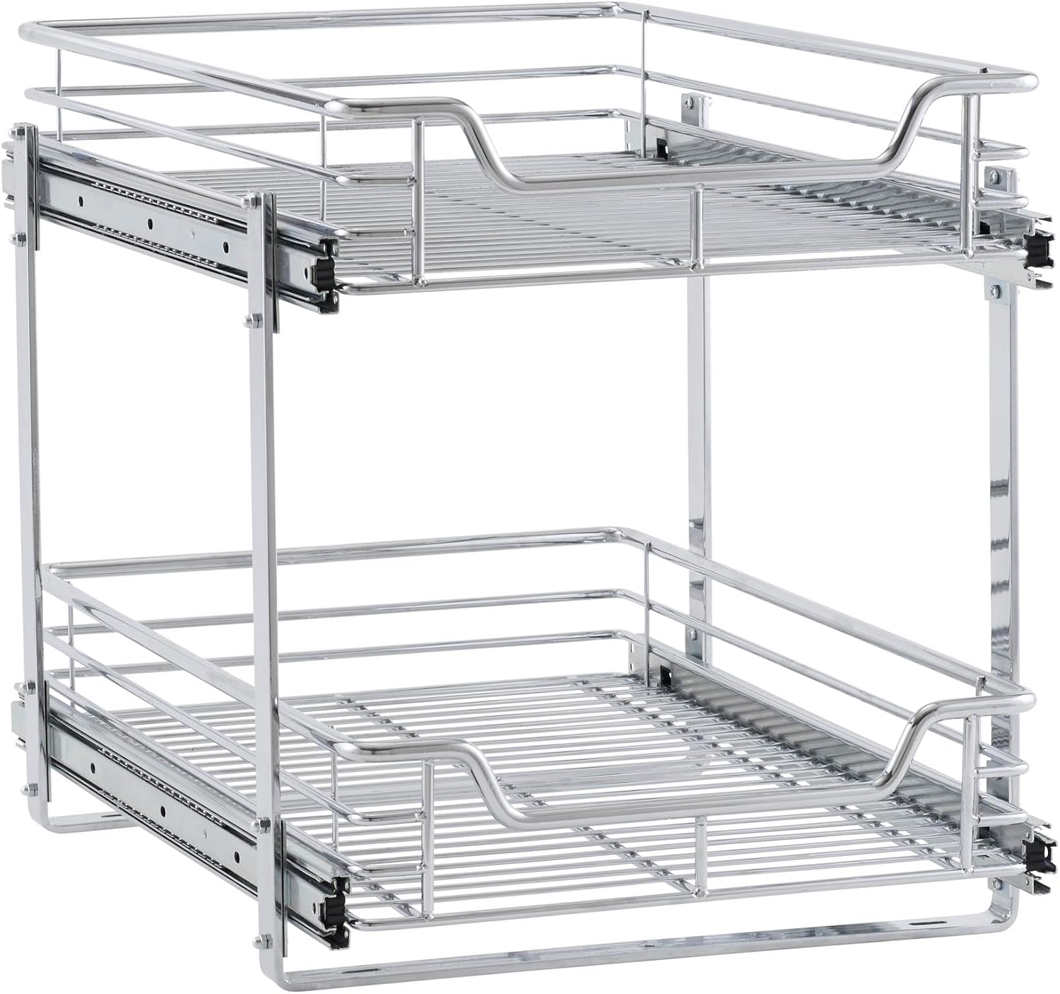 Household Essentials Glidez 2‑Tier Multipurpose Chrome‑Plated Steel Pull‑Out/Slide‑Out Under Cabinet Organizer, Chrome Finish