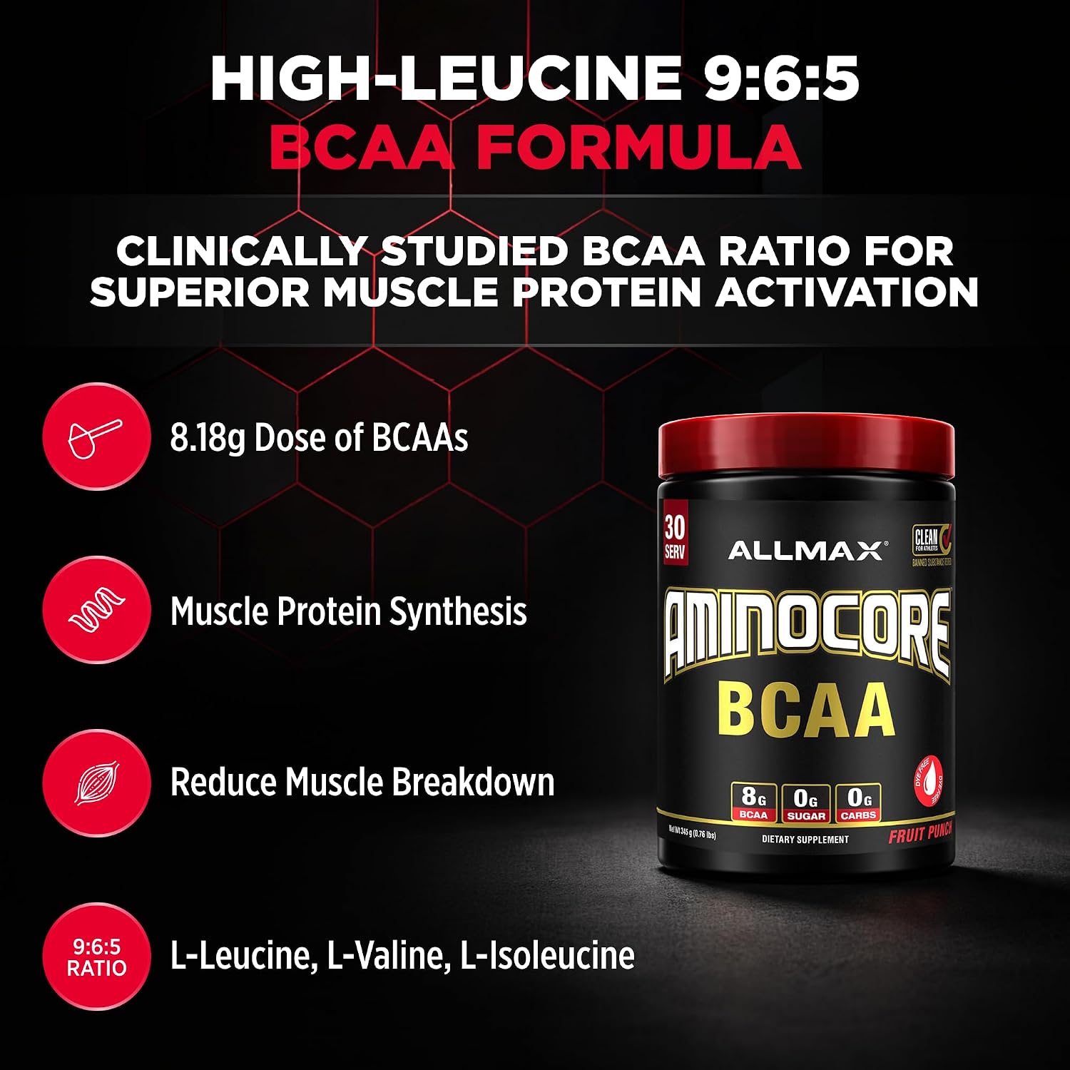 ALLMAX AMINOCORE BCAA Powder, Watermelon, 90 Servings, 1035 g
