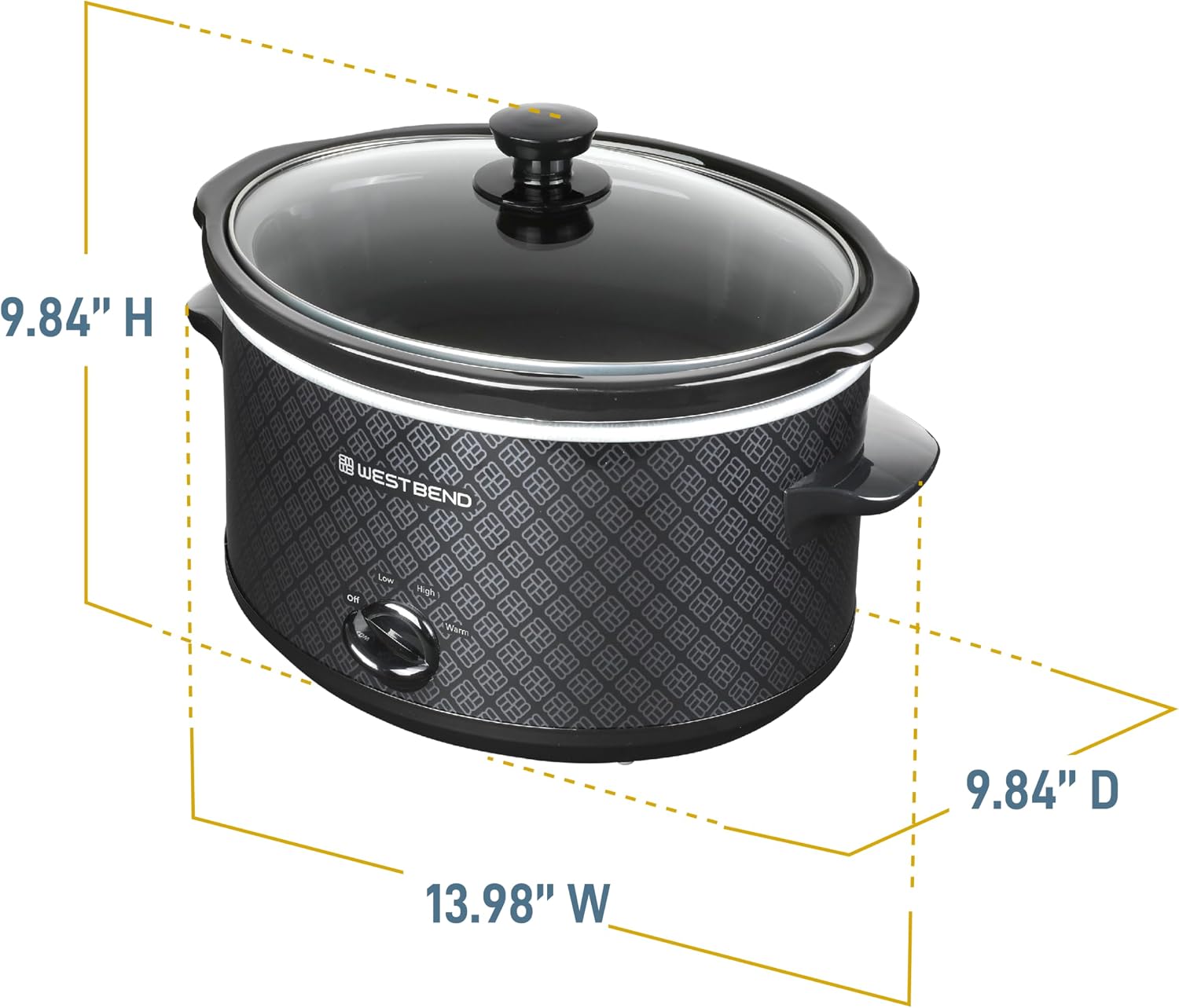 West Bend Slow Cooker 4-Quart Manual Crockery Style with Dishwasher Safe Oval Ceramic Crockpot and Glass Lid Two Temperature Settings Plus Keep Warm, 210-Watts, Black