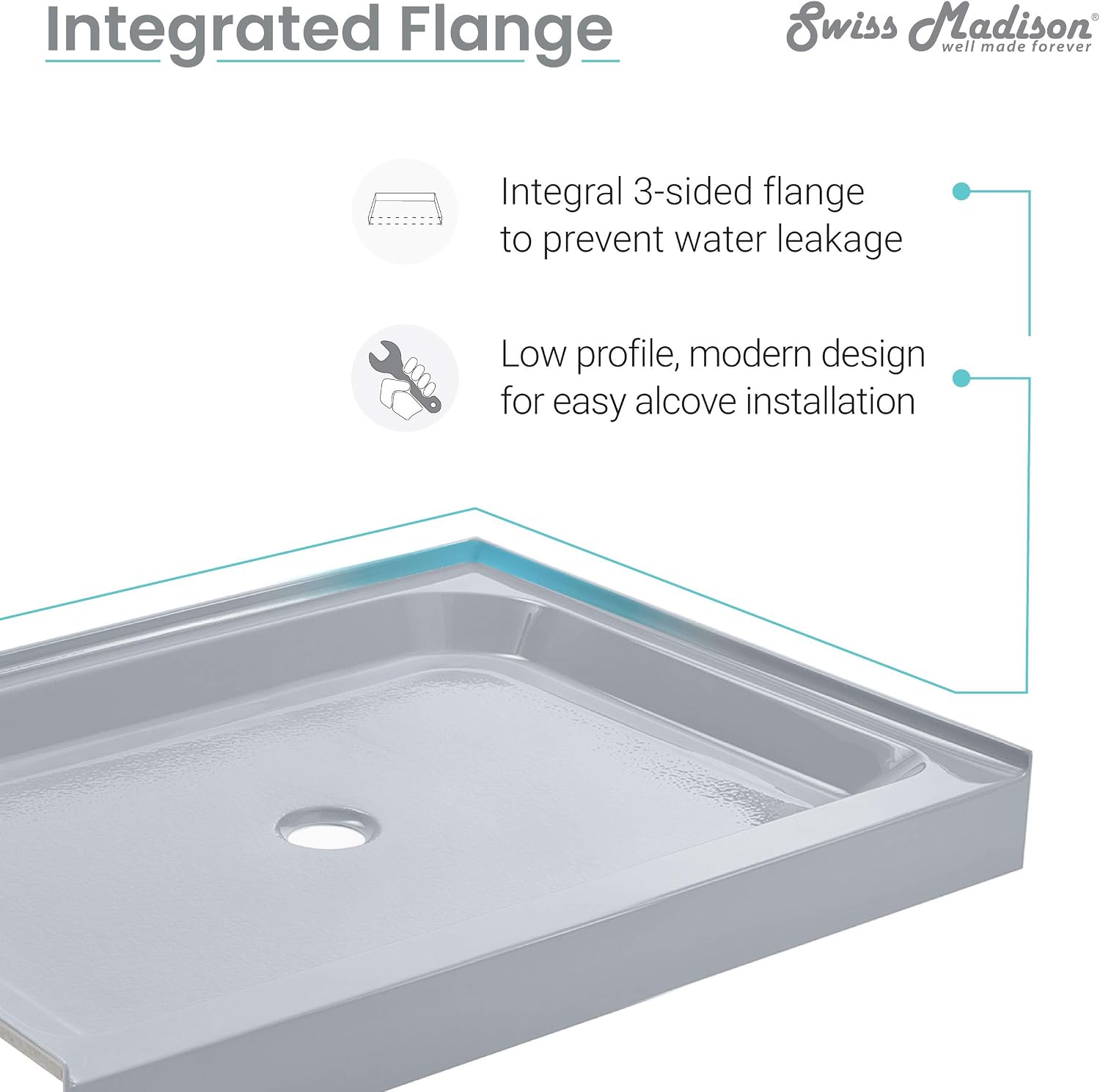 Voltaire 60" x 32" Single-Threshold, Right-Hand Drain, Shower Base in Gray