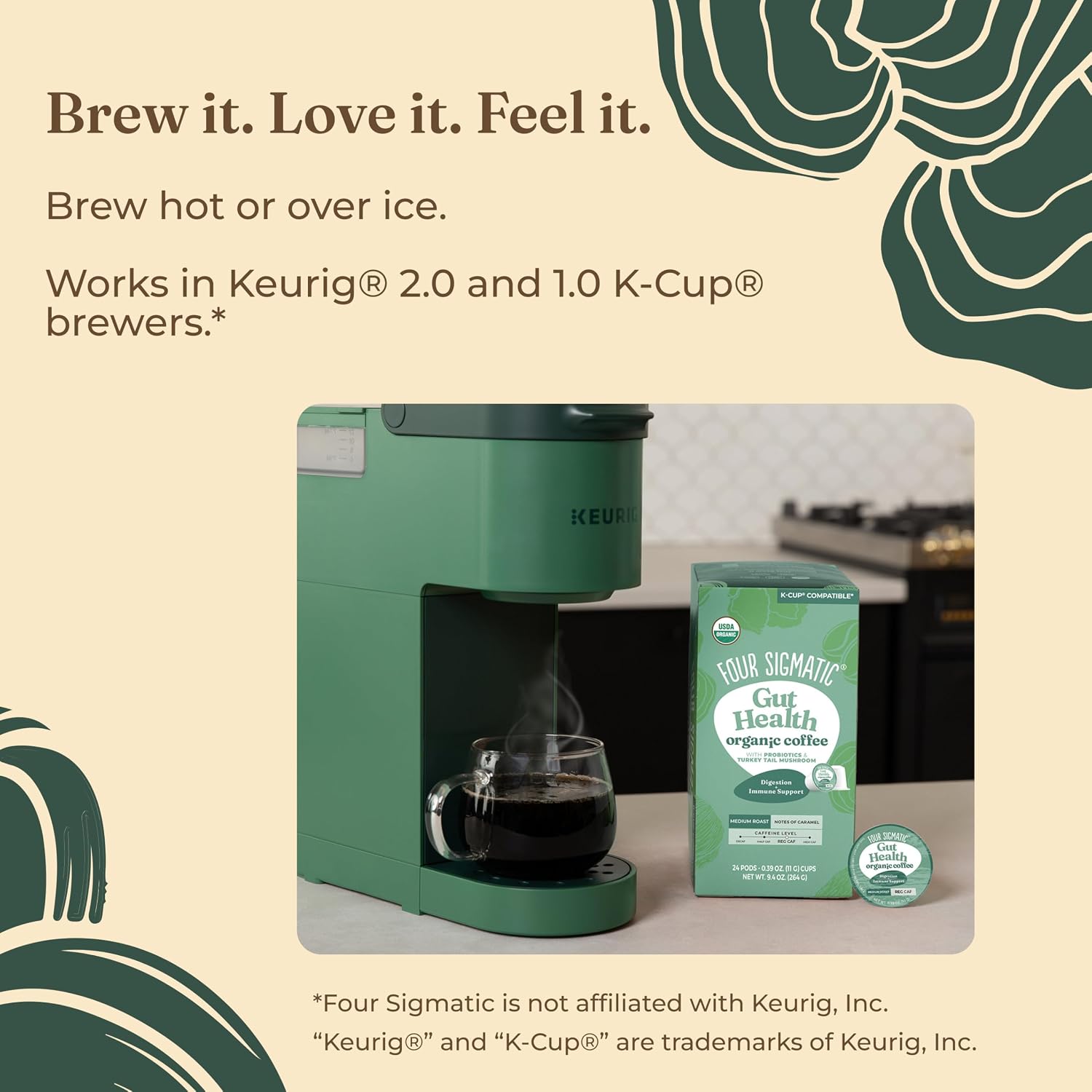 Four Sigmatic Mushroom Coffee K-Cups | Organic Dark Roast Coffee with Lion’s Mane Mushroom Powder & Yacon | Focus & Immune Support | Vegan & Keto