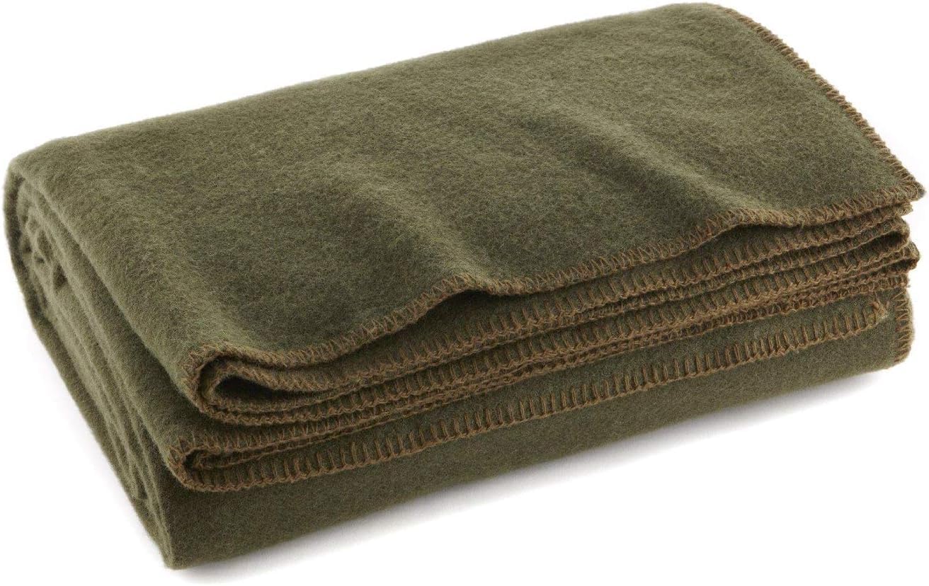 Olive Drab 80% Wool Fire Retardant Blanket - 66" X 90"