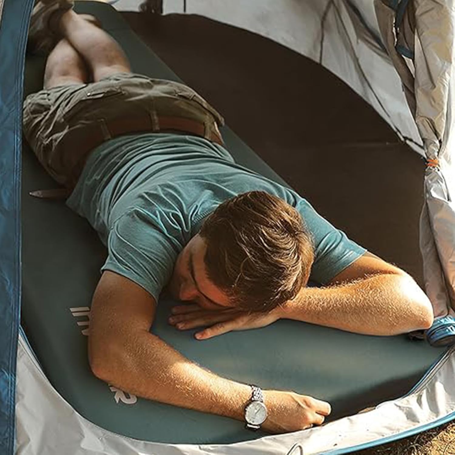 INVOKER Camping Sleeping Pad, Self-Inflating, 75 x 24 x 3.15 in, Green