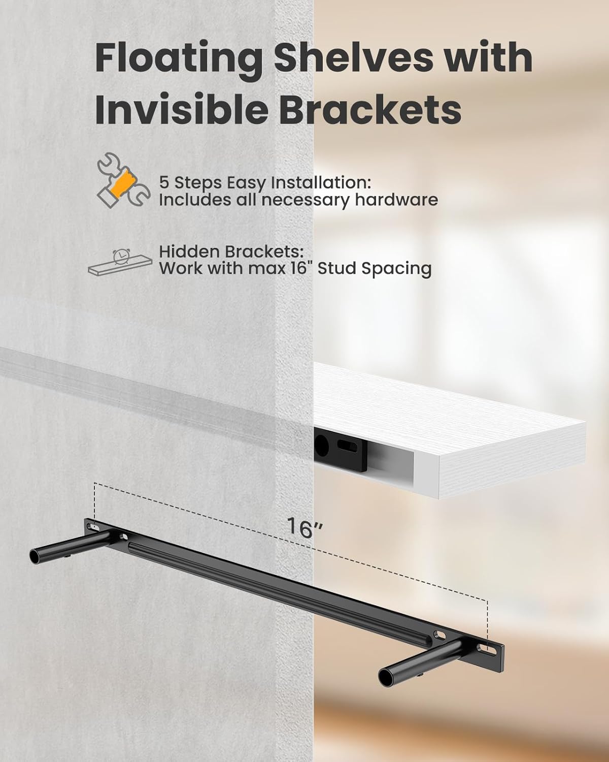 AMADA HOMEFURNISHING Floating Shelves, Wall Shelves for Bathroom/Living Room/Bedroom/Kitchen Decor