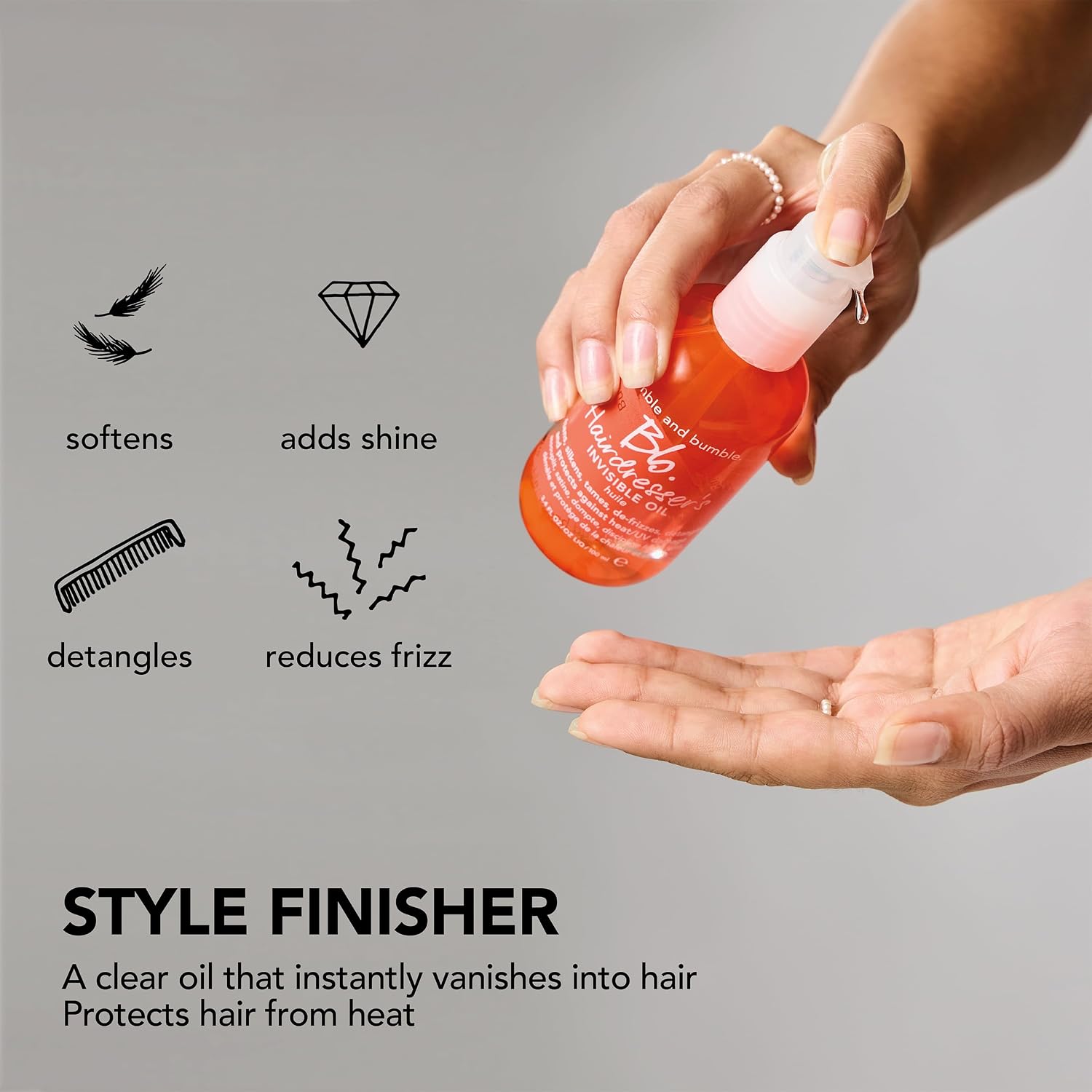 Bumble and bumble. Hairdresser's Invisible Oil Frizz-Reducing Hair Oil | Heat Protection, Frizz Control + Shine | Curly, Wavy, Straight | With Grapeseed, Coconut + Argan Oils