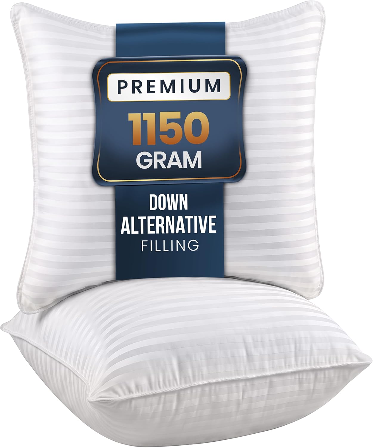 Utopia Bedding Hotel Bed Pillows for Sleeping, Pillows King Size Set of 2 | Down alternative pillows, cooling hotel quality, luxury comfort for back, side & stomach sleepers, Premium Stripes, White