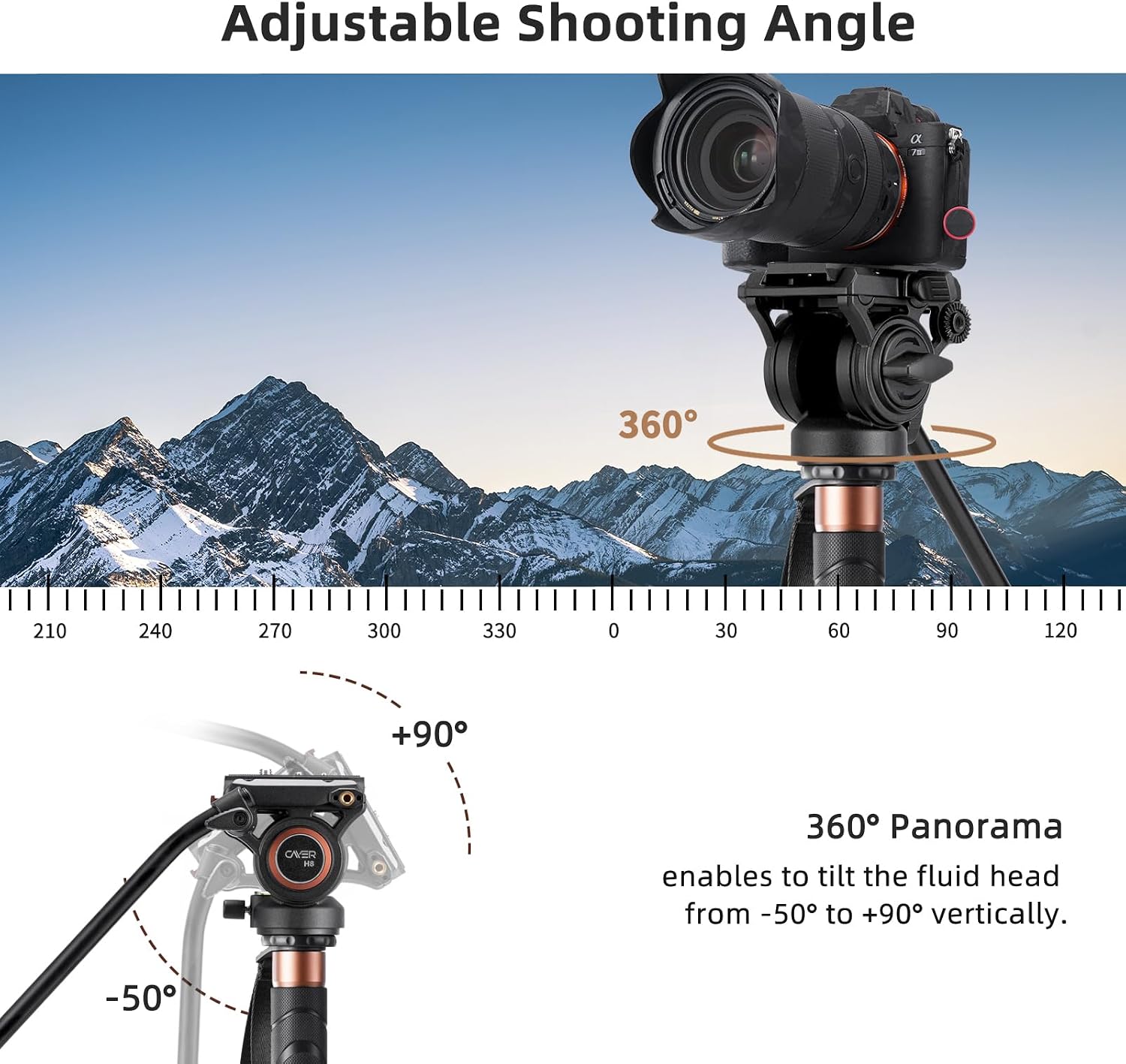 Cayer H8 Tripod Fluid Head, 60mm Base Video Head 13.2 Lb Load for Camera | Metal Housing, Adjustable Pan Handle, Smooth Fluid Movement