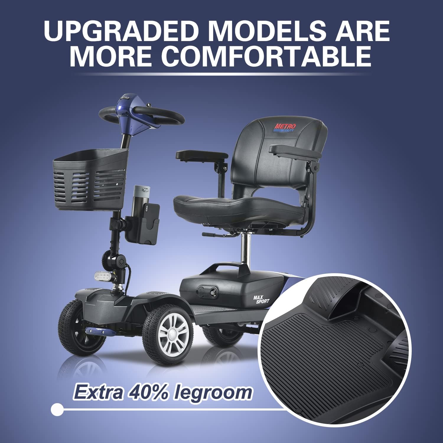 Metro Mobility 4 Wheel Powered Mobility Scooter for Seniors - 300 lbs Capacity Electric Mobility Scooter for Adults - Long Range Power Extended