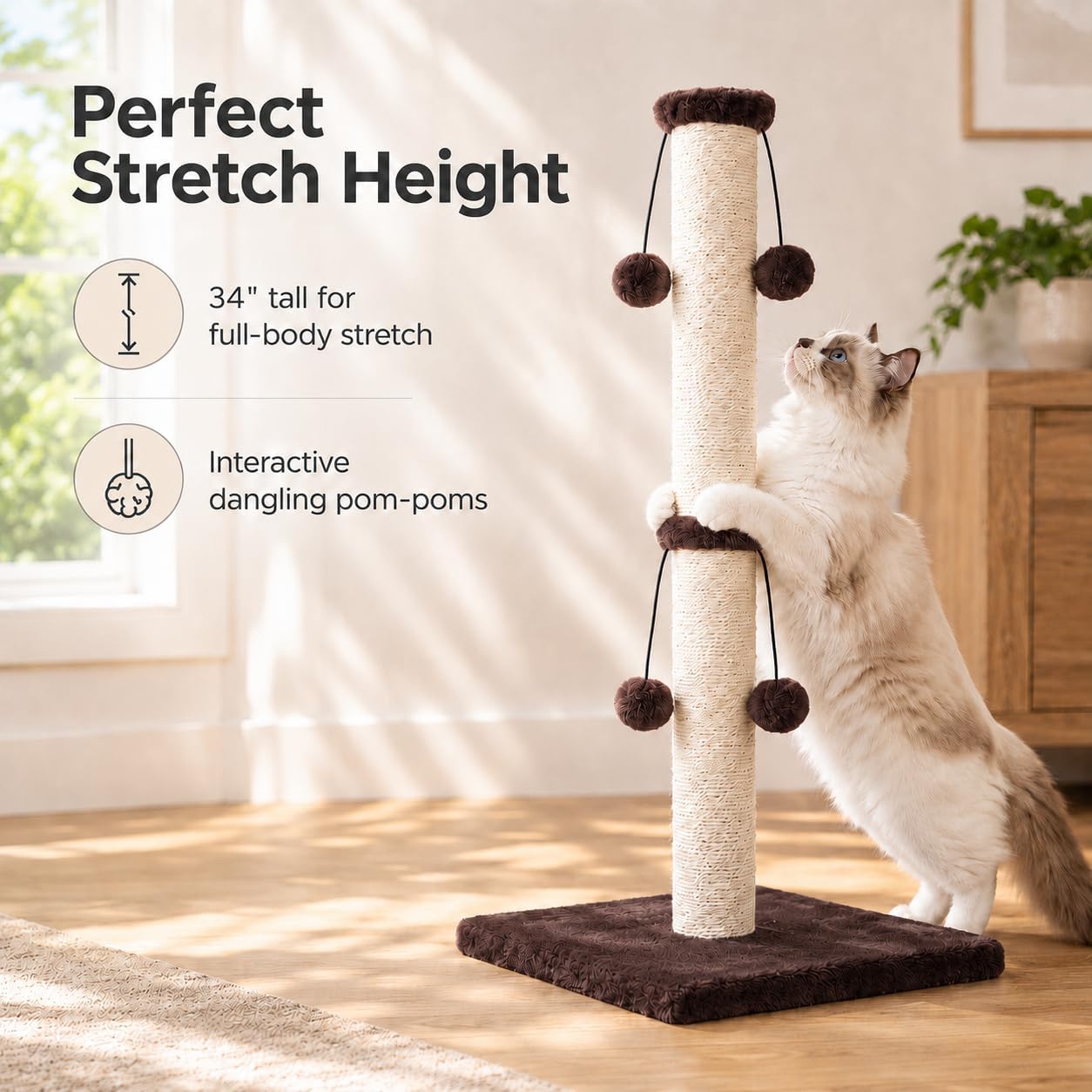 Dimaka 29'' Cat Scratching Post, Natural Sisal Rope Scratcher Post, Kitten Claw Scratch with 4 DanglingToy Balls for Large Cats (Grey)
