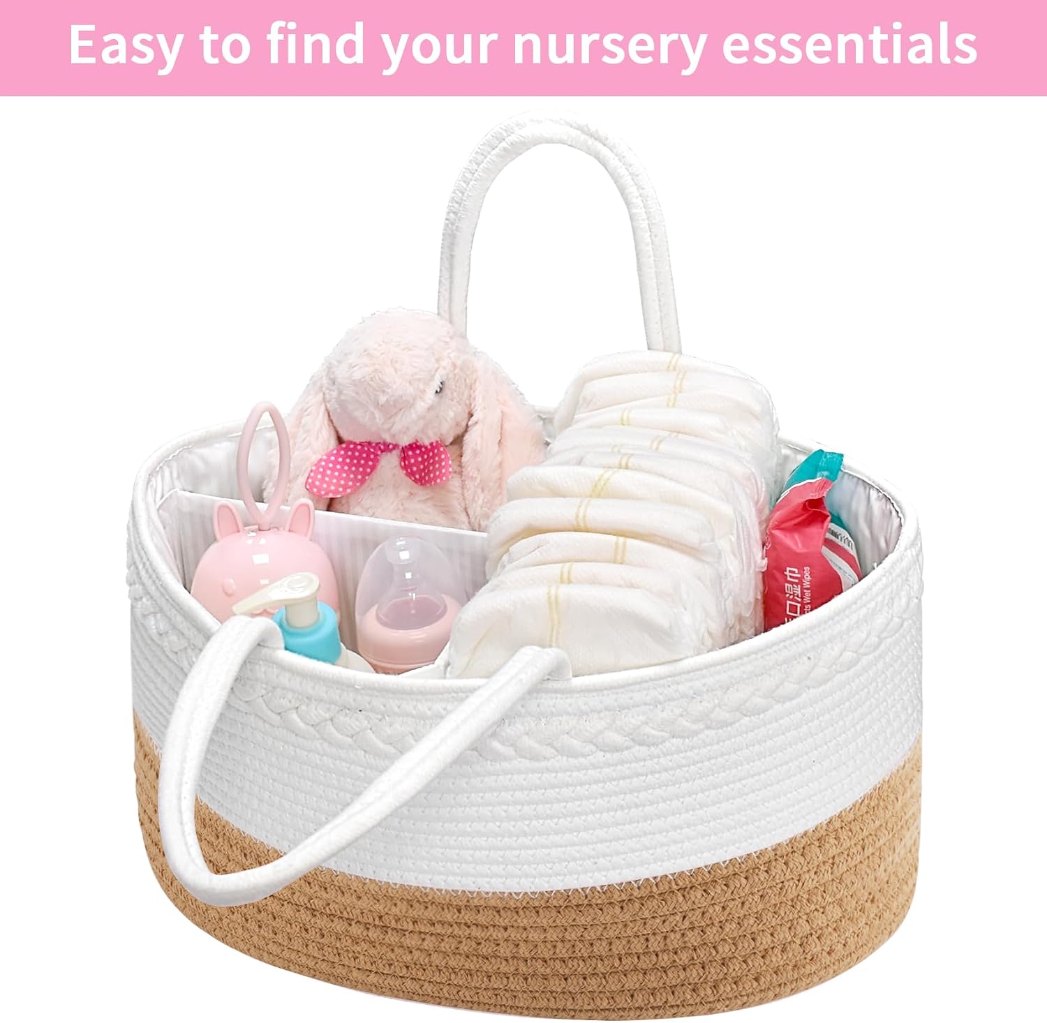 ABenkle Baby Diaper Caddy, Nursery Storage Bin and Car Organizer for Diapers and Baby Wipes, Cotton Rope Diaper Basket Caddy