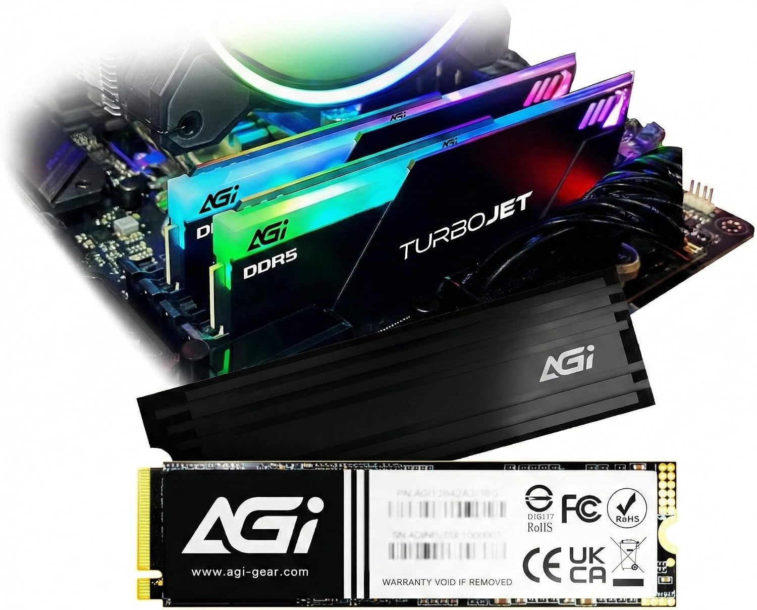 AGI Gaming Upgrade Kit: UD858 TURBOJET RGB DDR5 6000MHz 32GB (2x16GB) CL30 Desktop Memory & AI828 1TB NVMe PCIe 4.0 M.2 SSD with Heatsink