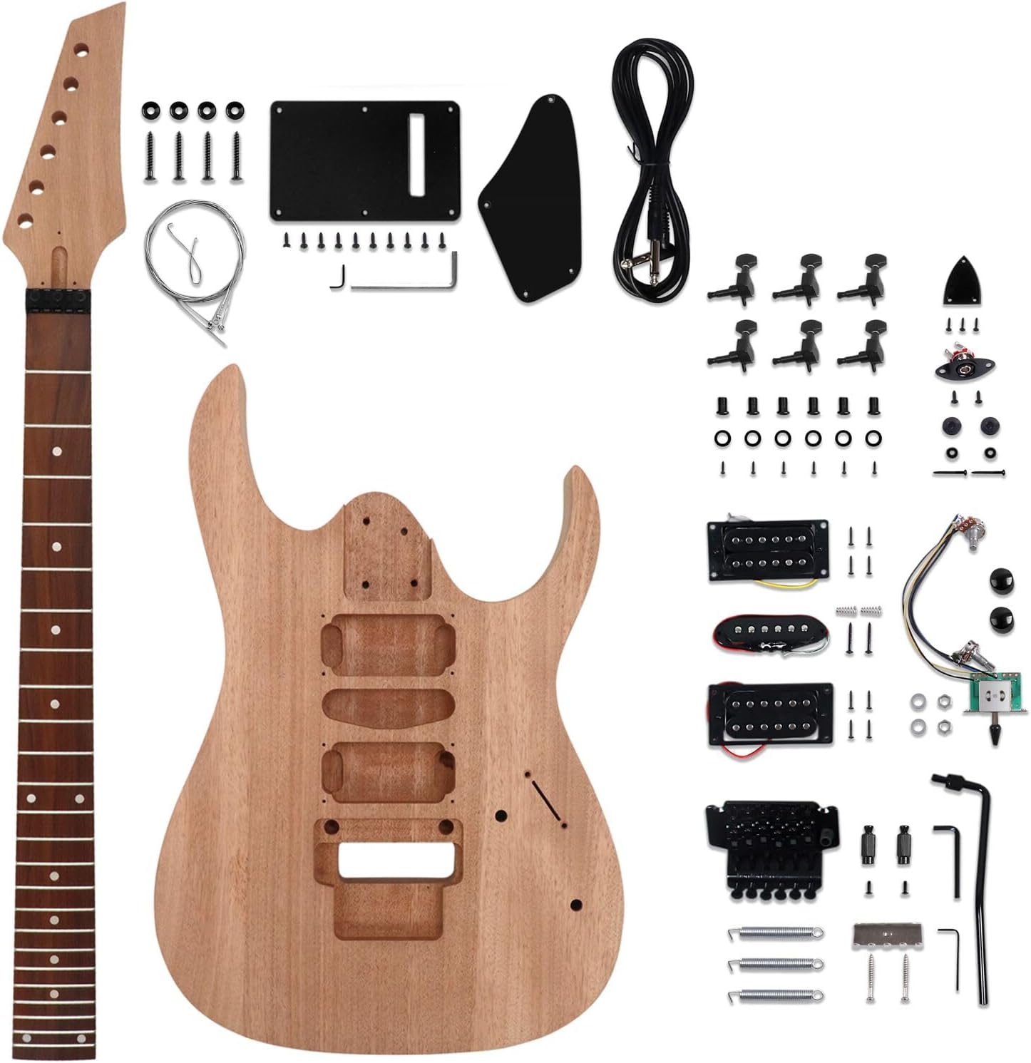 DIY Electric Guitar Kit Beginner Kit 6 String Right Hand JS Series | Mahogany Body, Mahogany Neck, Rosewood Fretboard, Black Hardware