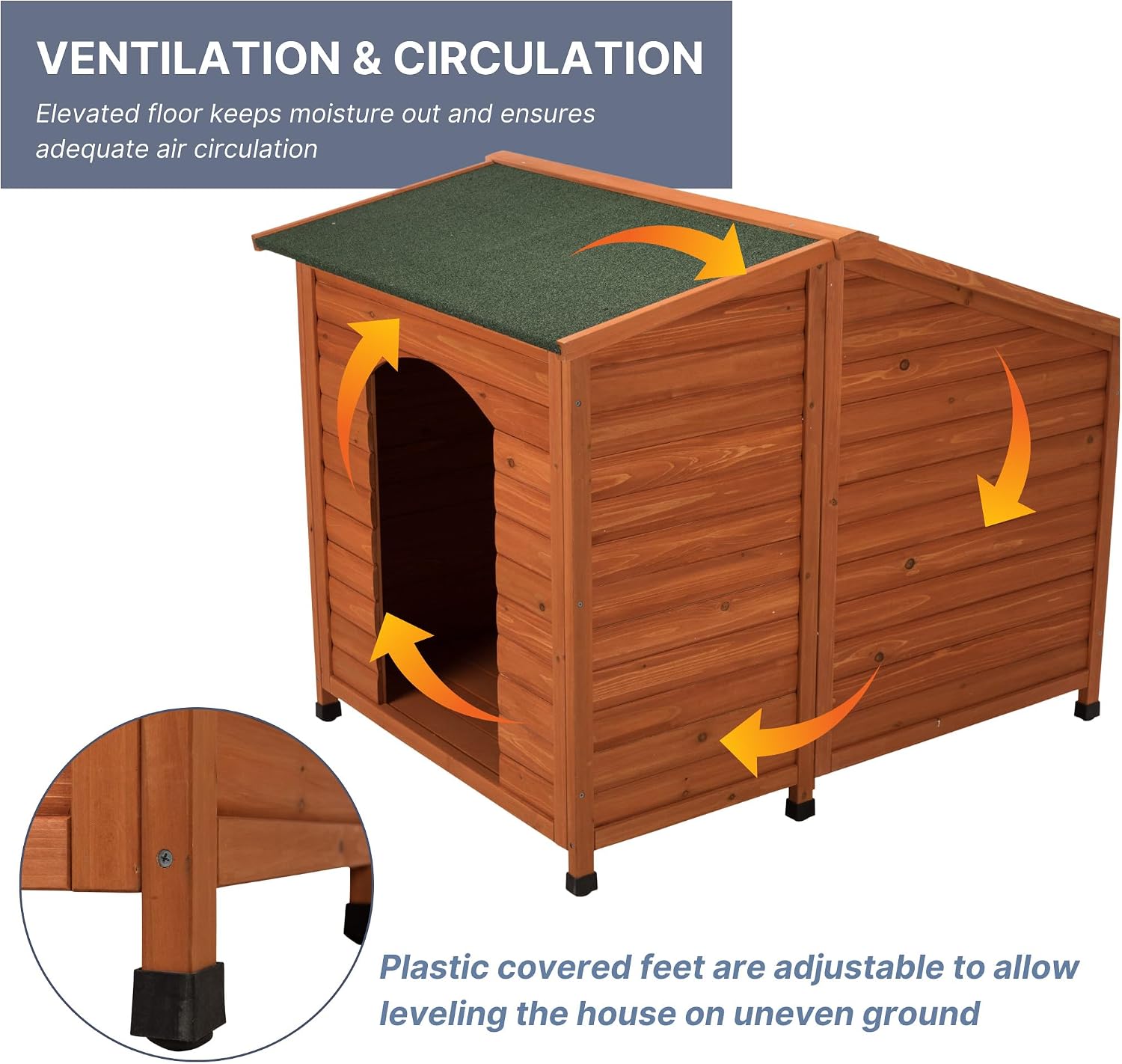 Trixie Natura Classic Dog House - Wooden Outdoor Shelter with Weatherproof Sealer, Hinged Roof & Adjustable Legs for Medium Dogs - Gray - 27 x 41 x 28.5 in