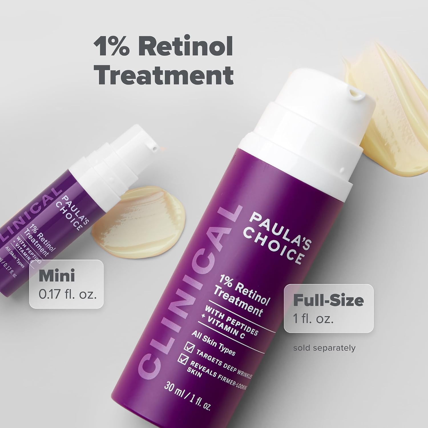 Paula's Choice CLINICAL 1% Retinol Face Treatment with Peptides | Anti-Aging Face Serum with Vitamin C & Licorice Extract for Fine Lines & Wrinkles, Fragrance Free