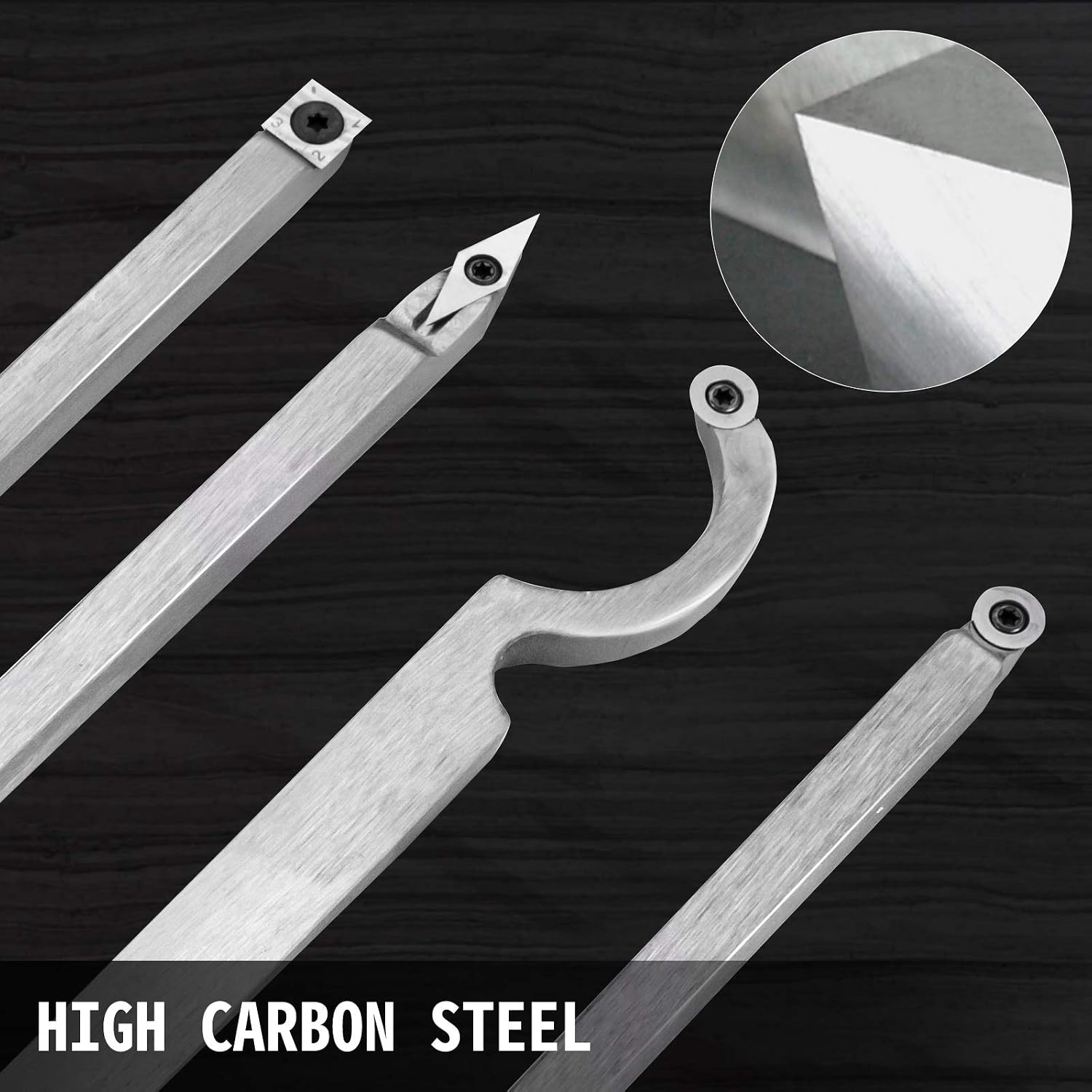 VEVOR Wood Turning Tools 4PC Set, Carbide Lathe Tools with Diamond, Round, Square Cutters, Comfortable Grip Handles for DIY Hobbyists