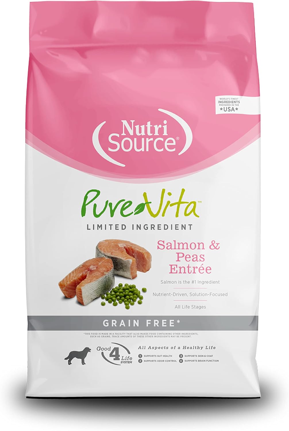 NutriSource Pure Vita Limited Ingredient Grain Free Dry Dog Food, Salmon and Peas, 25LB | Limited Ingredient, Single Protein, Sensitive Stomach, Allergy, Sweet Potato, Skin and Coat