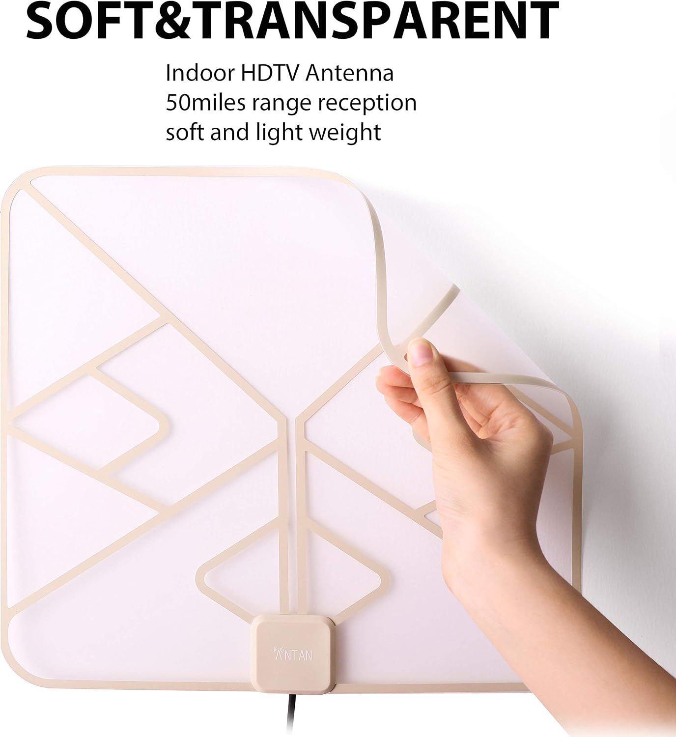 ANTAN Indoor Window Hdtv Antenna Up to 40 50 Miles Range Transparent Soft Design Support 4K 1080P VHF UHF Free view Television Local Channels width