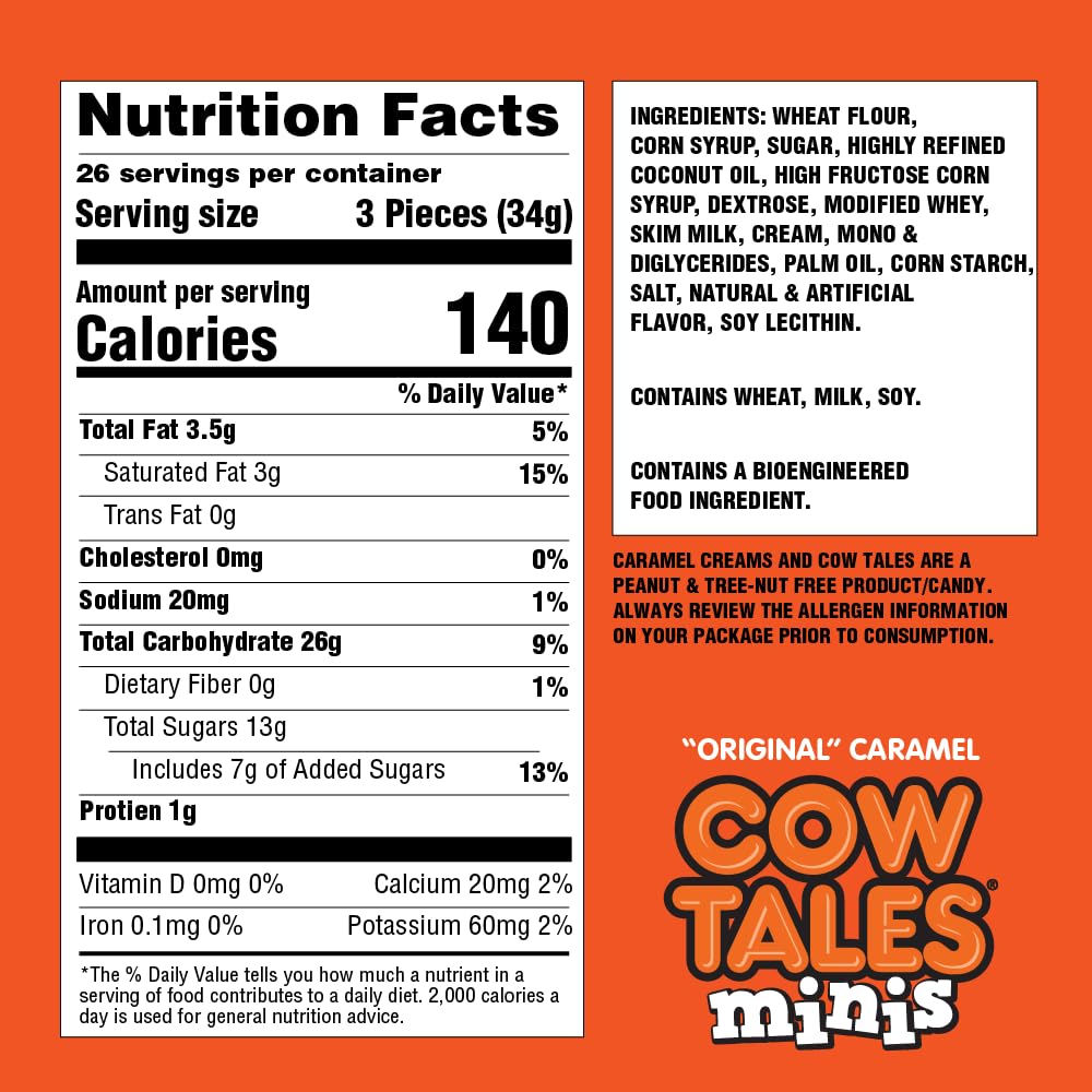 Goetze's Candy Vanilla Cow Tales Minis, 2 lb Bag | Original Chewy Caramel & Vanilla Cream Filling, Delicious Treats Fresh from the Factory