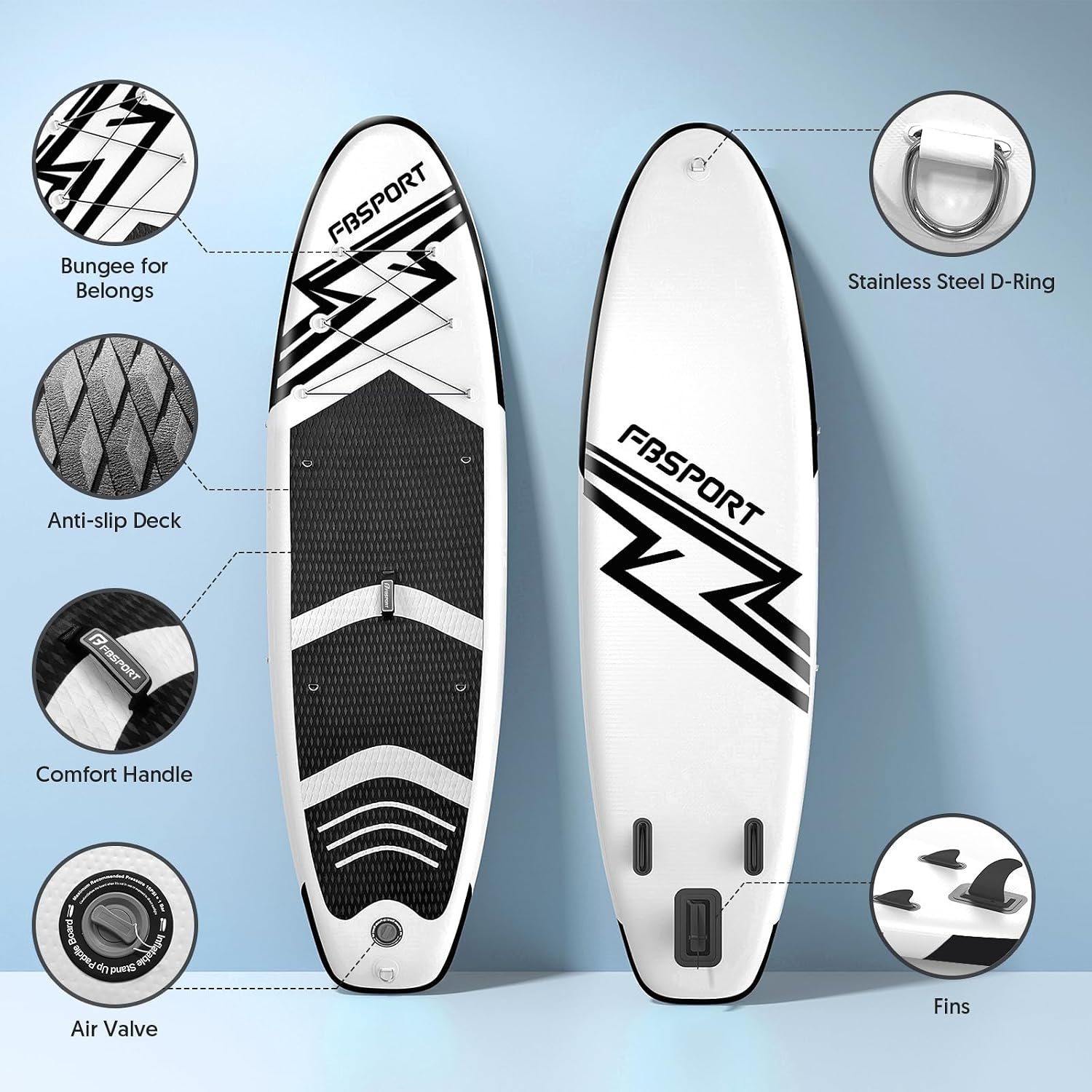 FBSPORT 11' Premium Stand Up Paddle Board, Yoga Board with SUP Accessories & Carry Bag | Wide Stance, Surf Control, Non-Slip Deck, Leash
