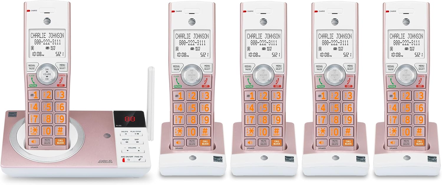 AT&T DECT 6.0 Expandable Cordless Phone with Answering System, Silver/Black with 3 Handsets