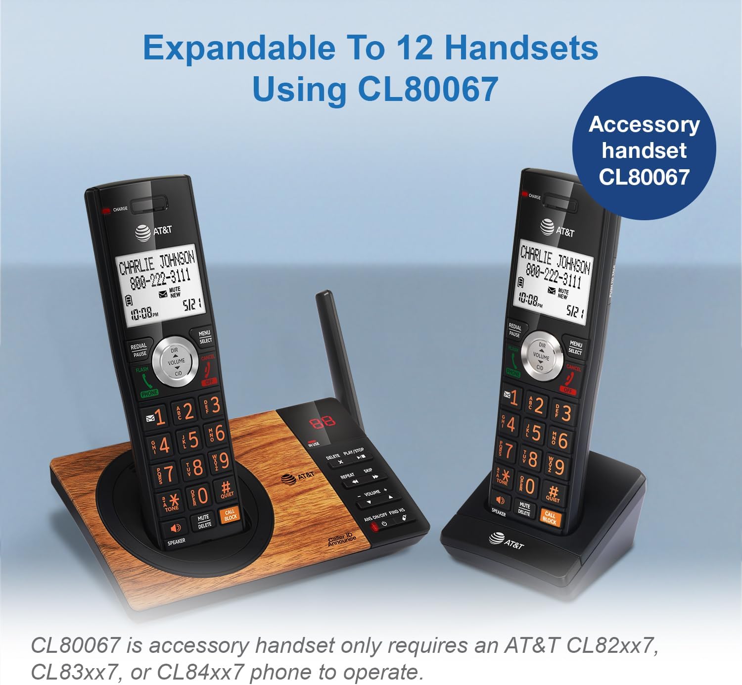 AT&T DECT 6.0 Expandable Cordless Phone with Answering System, Silver/Black with 3 Handsets