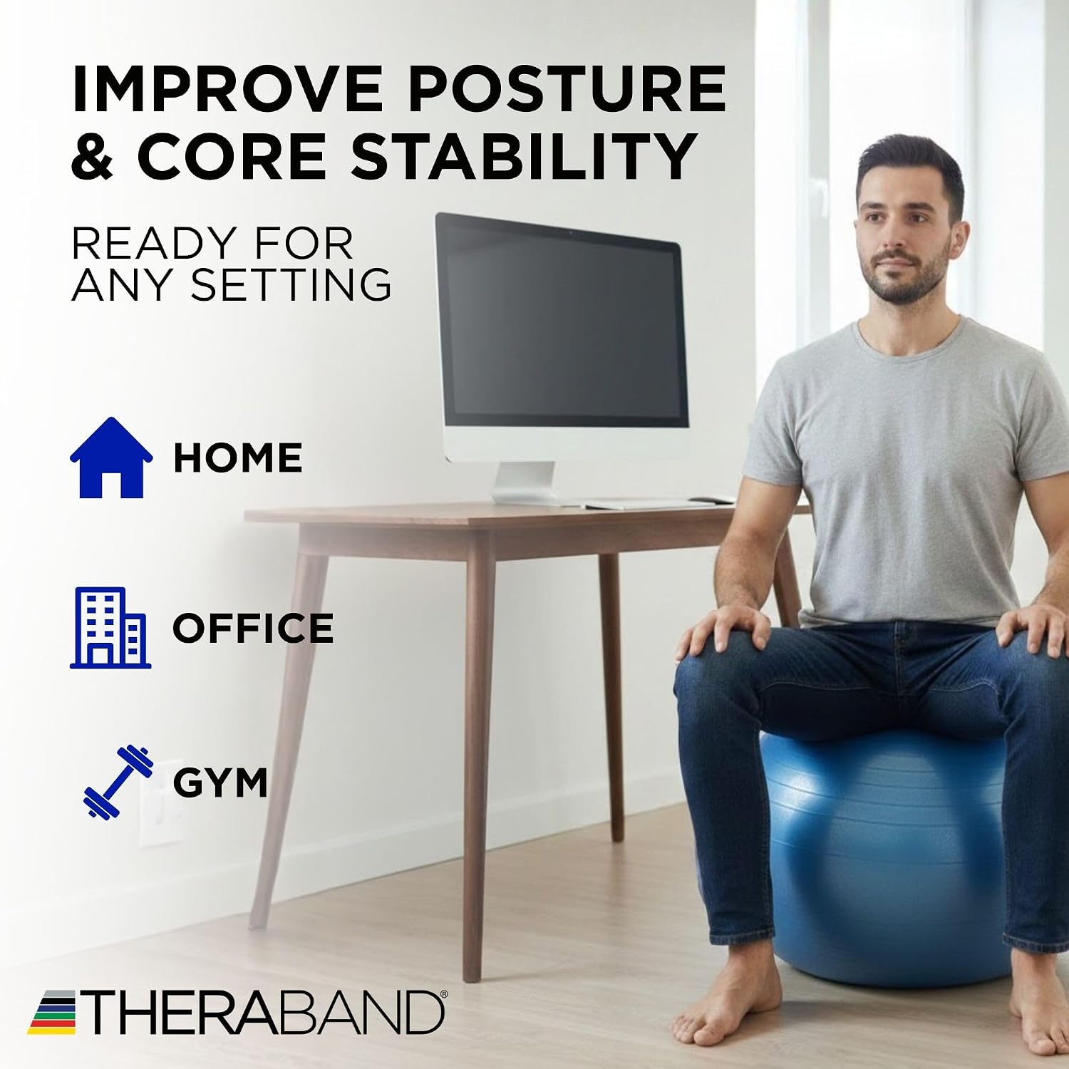 THERABAND Exercise and Stability Ball for Improved Posture, Balance, Core Fitness, Coordination and Rehab