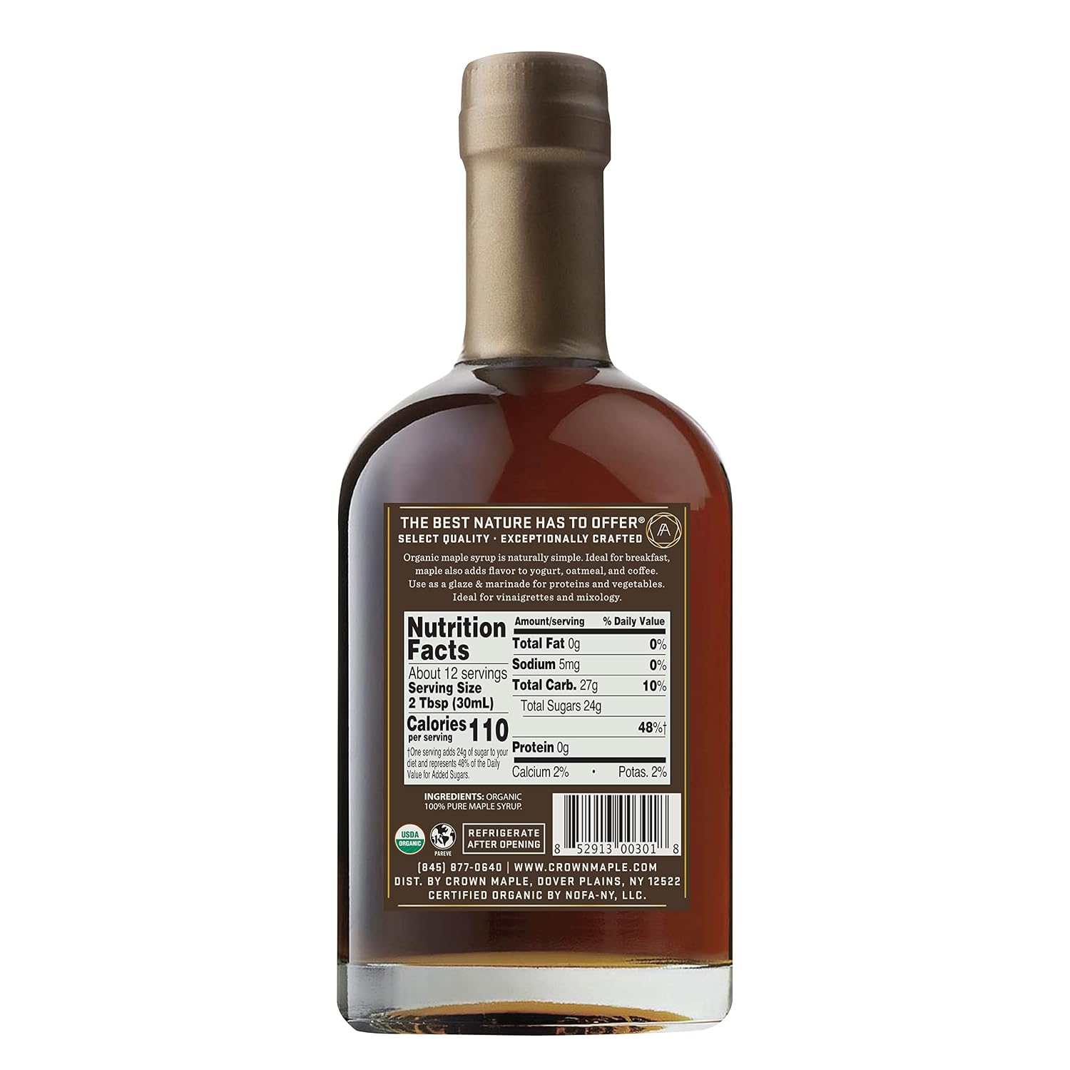 Crown Maple Organic 100% Pure Amber Color Rich Taste Maple Syrup, Flavor Marinades, Cocktails, Pancakes, Squash & Bacon, 12.7 Fl Oz