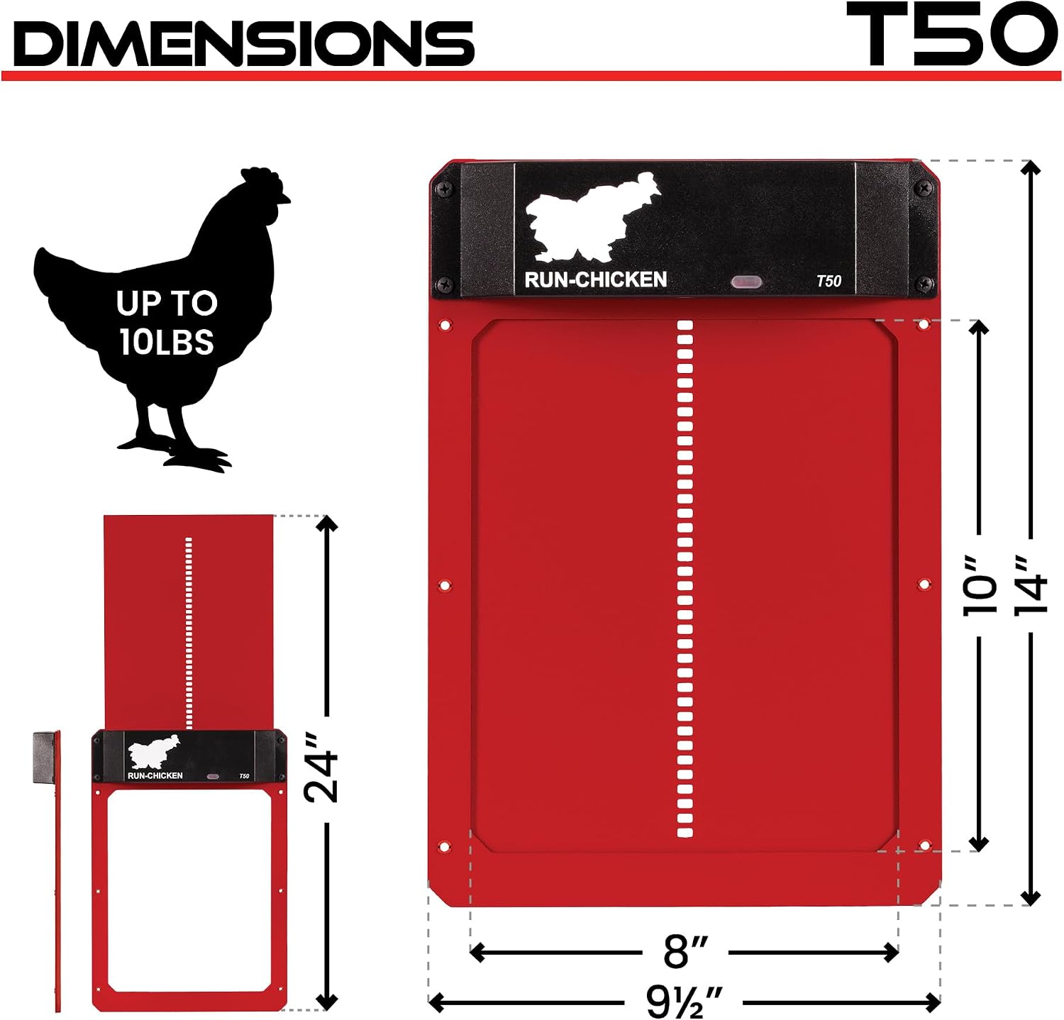 Run-Chicken Door T50 – Automatic Chicken Coop Door Opener, Battery Powered & Weatherproof Aluminum, Smart App & Timer Control, Predator Proof
