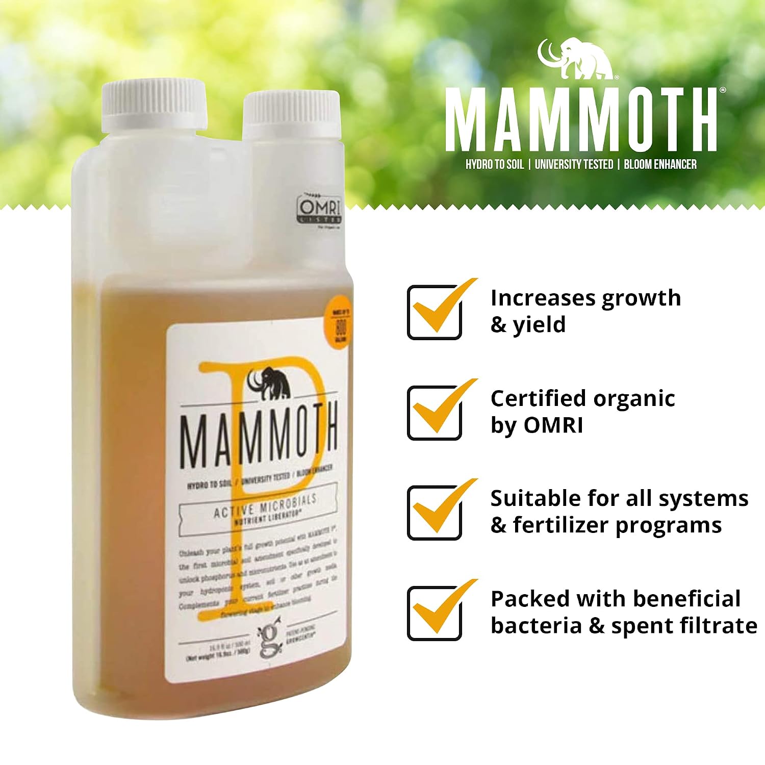 Mammoth Organic Bloom Booster | Mammoth P Organic Fertilizer Microbial Inoculant | 16% Proven Increase in Yield (250 ml)