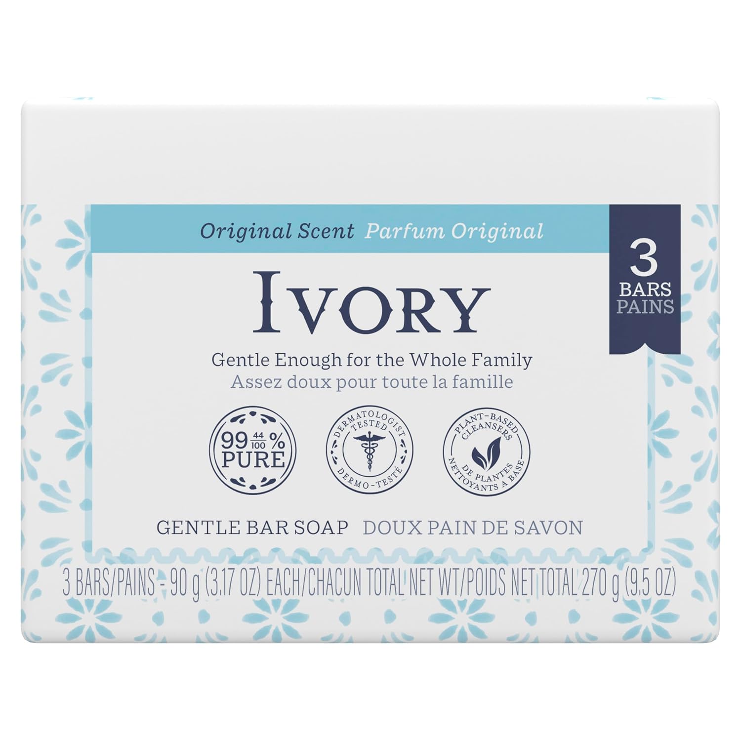 Ivory Simply Ivory Bath Bar for Unisex, 3 Count
