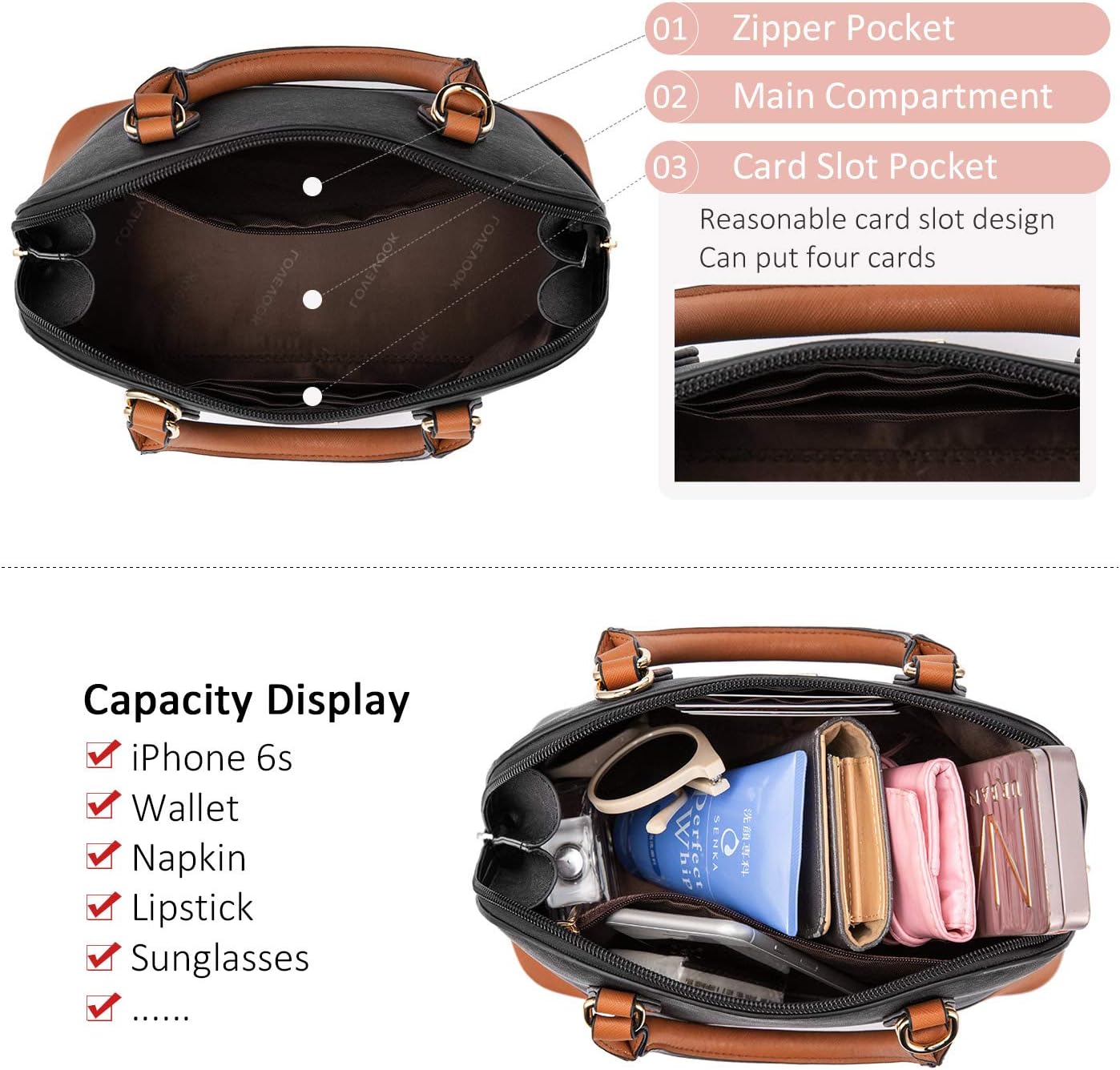 LOVEVOOK Purse for Women, Crossbody Dome Satchel Handbag with Double Zip