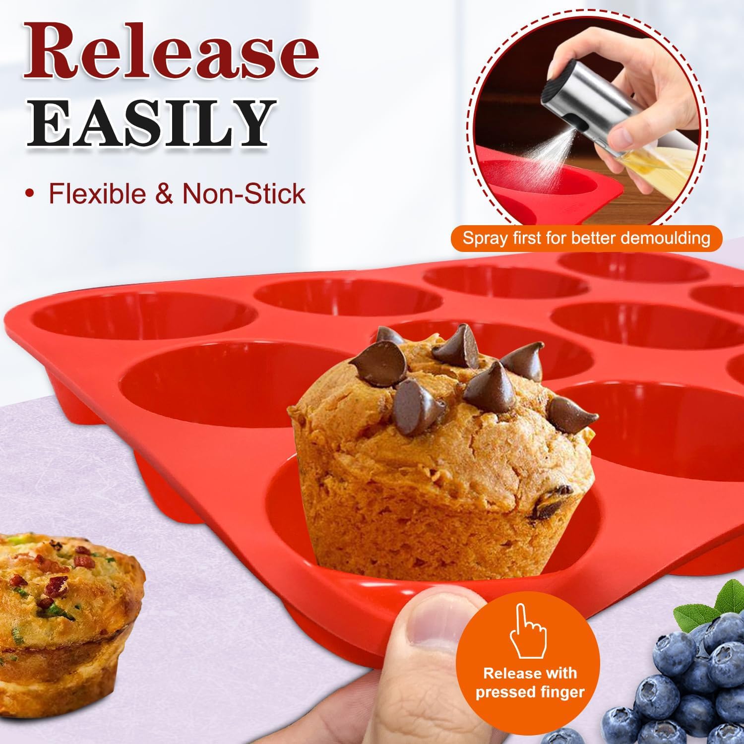 Walfos Silicone Texas Muffin Pan - 6 Cup Jumbo Silicone Cupcake Pan, Non-Stick, Just Release! Perfect for Egg Muffin