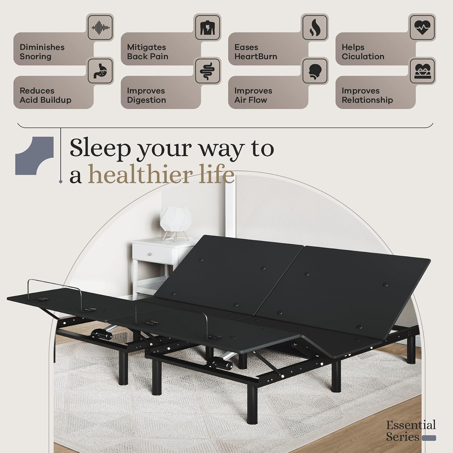 Sven and Son Essential Adjustable Bed Base (Frame) + 12 inch Memory Foam Matt (Medium), Easy Assembly, Head and Foot Lift, Memory Positions