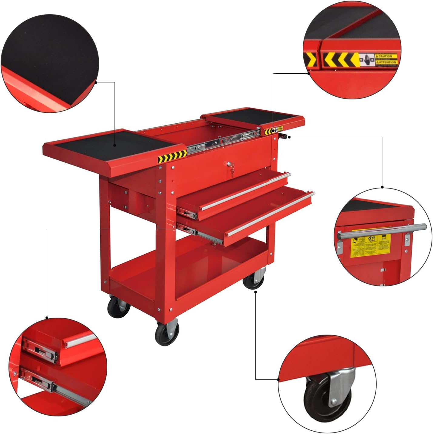 Pro-Lift M-0004 Rolling Tool Cart Box, 350 lbs Capacity Heavy Duty Utility Service Cart with 2 Drawers & Lockable Sliding Top