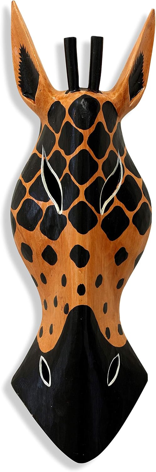 G6 Collection Wooden Tribal Giraffe Mask Hand Carved Wall Plaque Hanging Home Decor Accent Art Unique Sculpture Decoration Handmade Gift Handcrafted Decorative Mask (20" Tall)