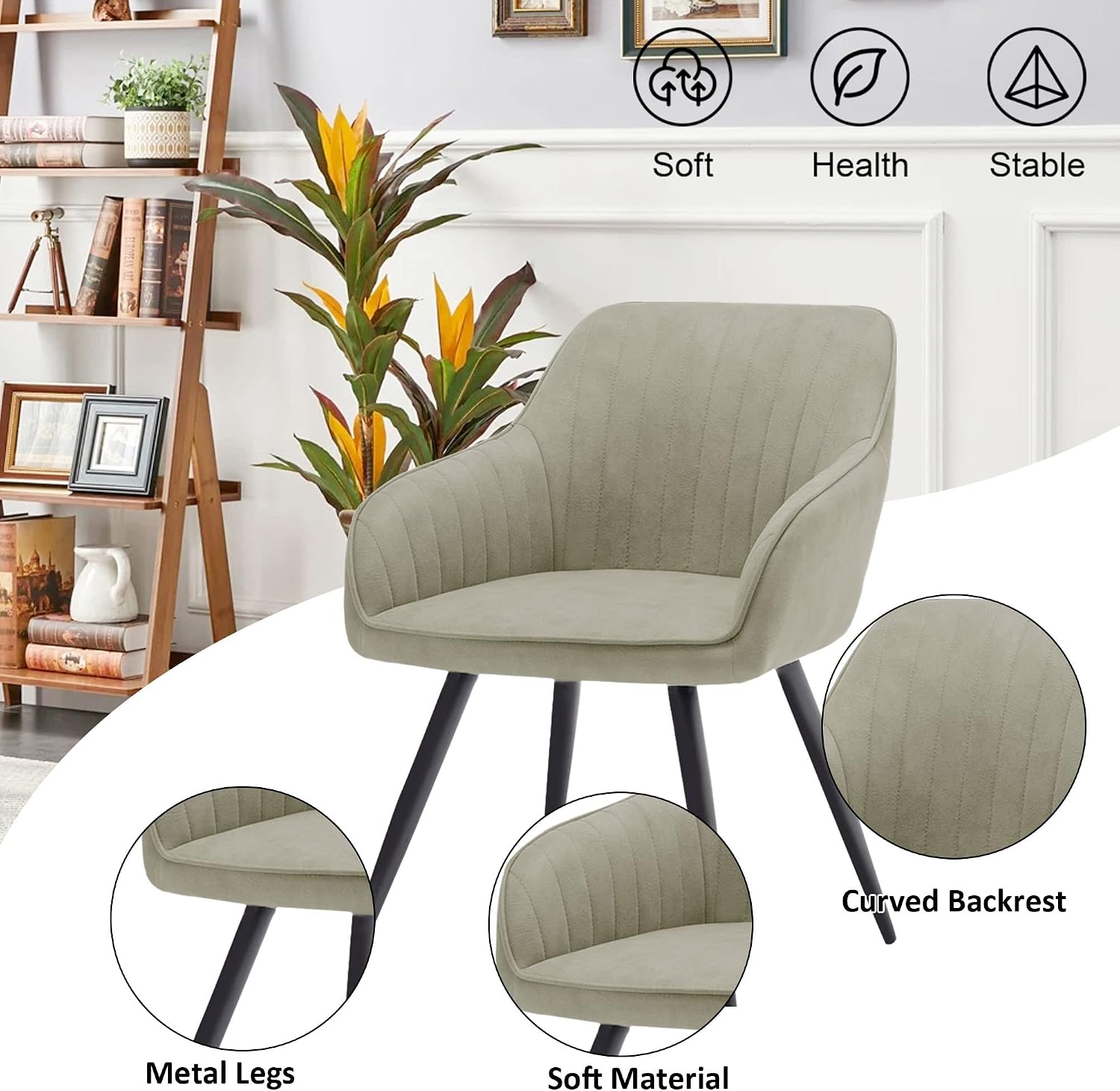 annjoe Faux Leather Accent Arm Chairs for Living Room Leisures/ Upholstered Chair with Metal Legs Set of 2 for Home Kitchen Office Bistro Cafe, Brown