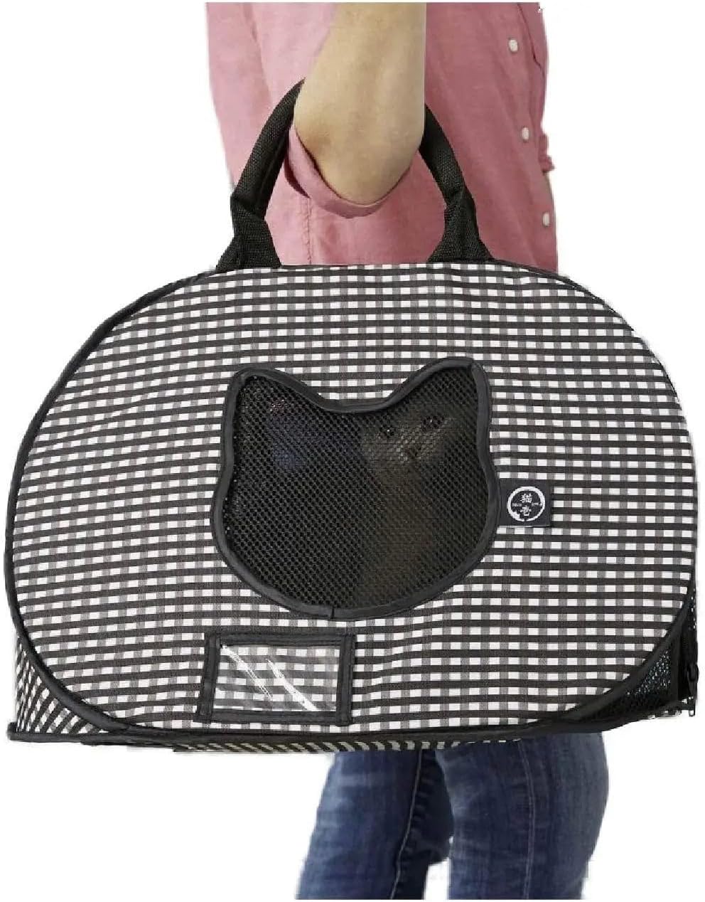 Necoichi Stress-Free Cat Travel Carrier Collapsible Gray White for 2 Cats, for Indoor Cats Small Medium Large Cats(Black)