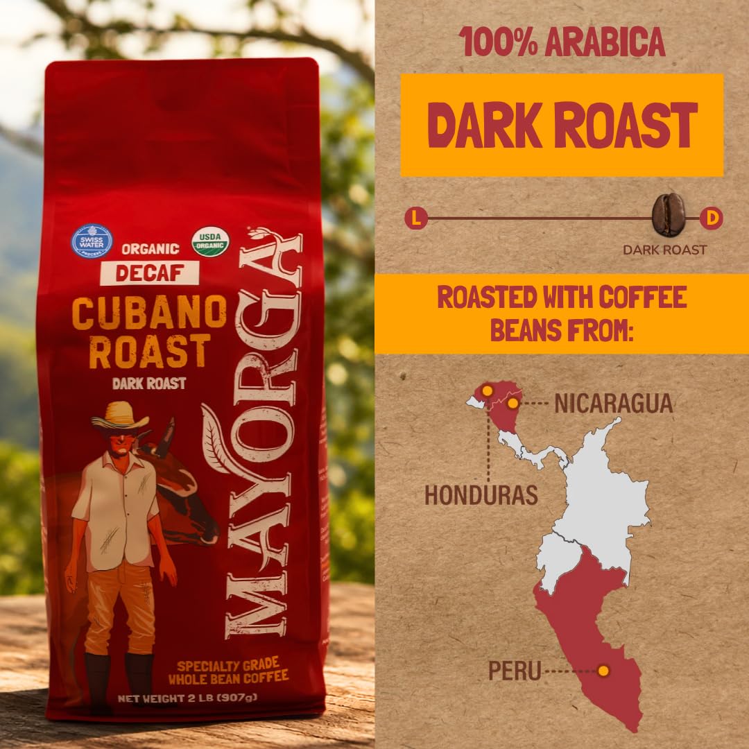 Mayorga Organic Coffee 12oz Cafe Cubano Roast - Dark Roast Whole Bean Coffee Specialty Grade, 100% Arabica, Slow Roasted, Bold and Smooth Flavor with Low Acidity - USDA Organic, Non-GMO, Kosher,