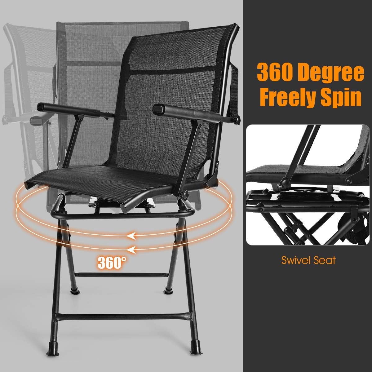 Tangkula 360° Swivel Hunting Chair, Multi-Position Folding Stealth Spin Chair W/Mesh Back, Wide Armrest & No-Sink Footpads