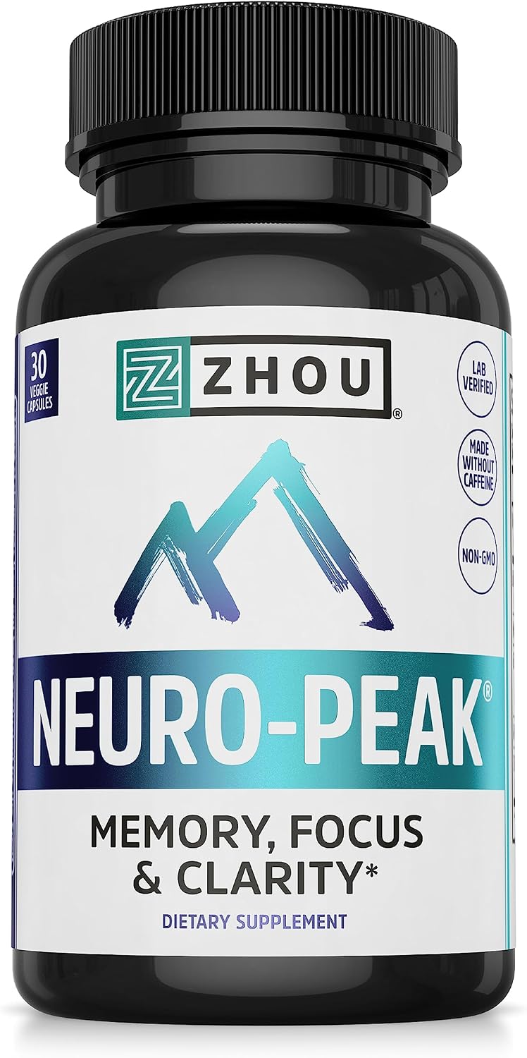 ZHOU Neuro-Peak - Brain Vitamins - 30 Veggie Capsules (Pack of 1) | Brain Supplements for Memory and Focus, Nootropic for Men & Women, Support Pill Adults