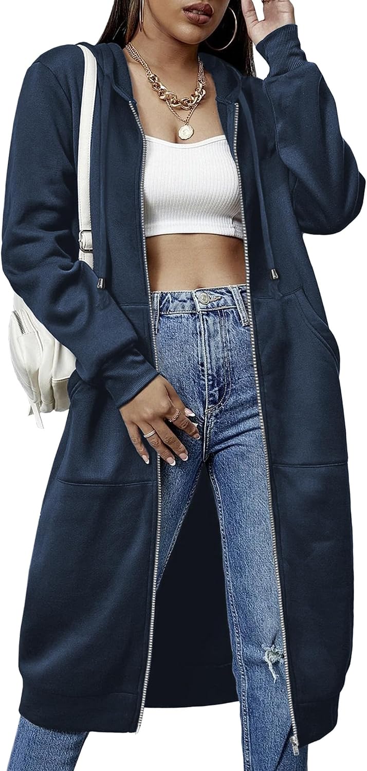 ELESOL Women Casual Zip up Fleece Hoodies Tunic Sweatshirt Long Jacket