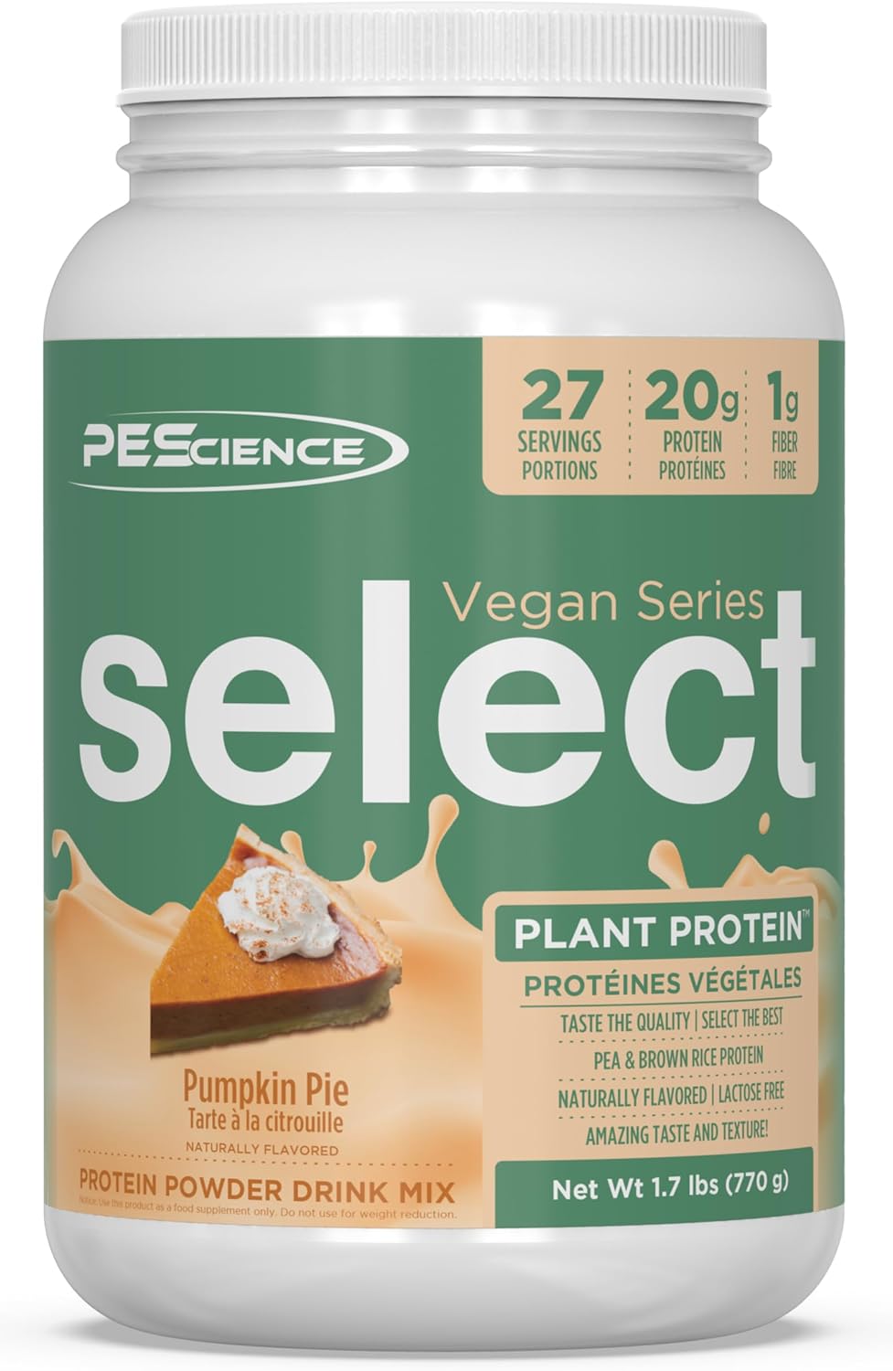 PEScience Select Vegan Protein Powder, Peanut Butter Delight, 27 Servings | Plant Based Protein Powder, Pea and Brown Rice Blend, Dairy Free, Lactose Free, Gluten Free