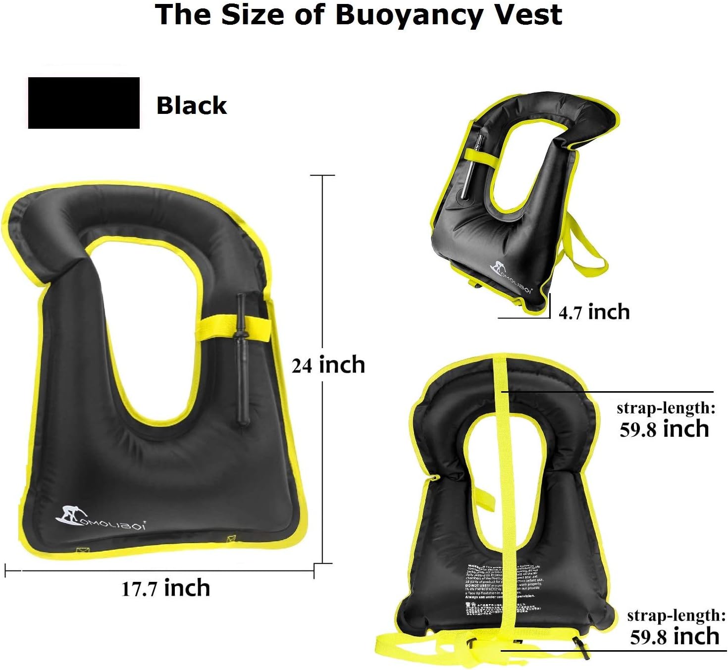 OMOUBOI Snorkel Vest for Adults Swim Vests Inflatable Snorkeling Jackets for Diving, Snorkeling, Swimming Safety (Suitable for 100-220 lbs)