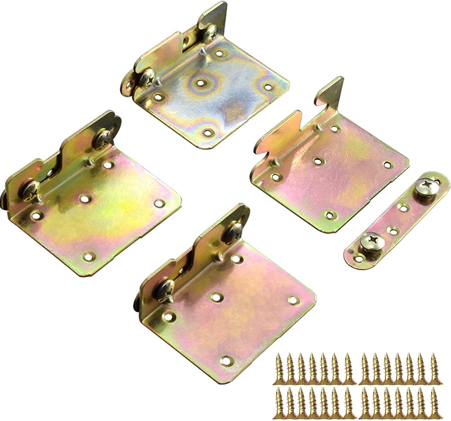 TIHOOD 4PCS Premium Heavy Duty Non-Mortise Bed Rail Fittings Wood Bed Rail Bracket, Headboards and Foot-Boards with Screws