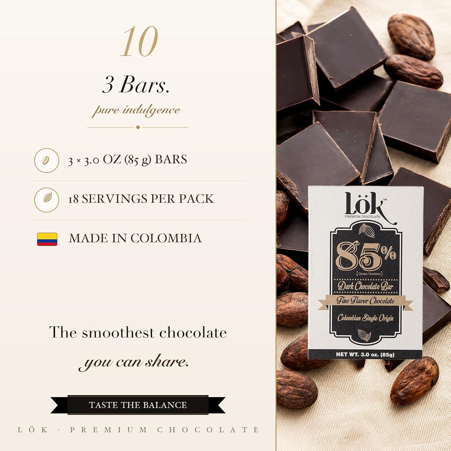 Lök Foods Dark Chocolate Bar 100% Cacao | Fair Trade, Kosher, Gluten Free, Vegan, Bean-to-Bar, Sugar-Free, No Sugar Alcohol, No Artificial Sweetener