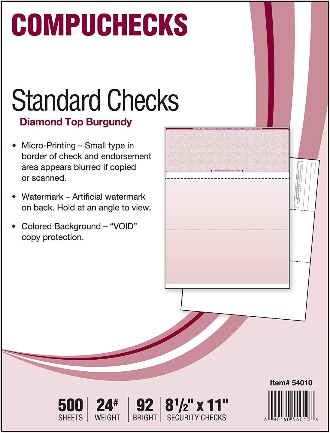 Compuchecks Blank Check Paper 500 Pack, Check on Top, QuickBooks Compatible | Blue Diamond High Security Computer Business Checks, Voucher on Bottom, 8.5x11, Works with Laser & Inkjet Printers, USA Made