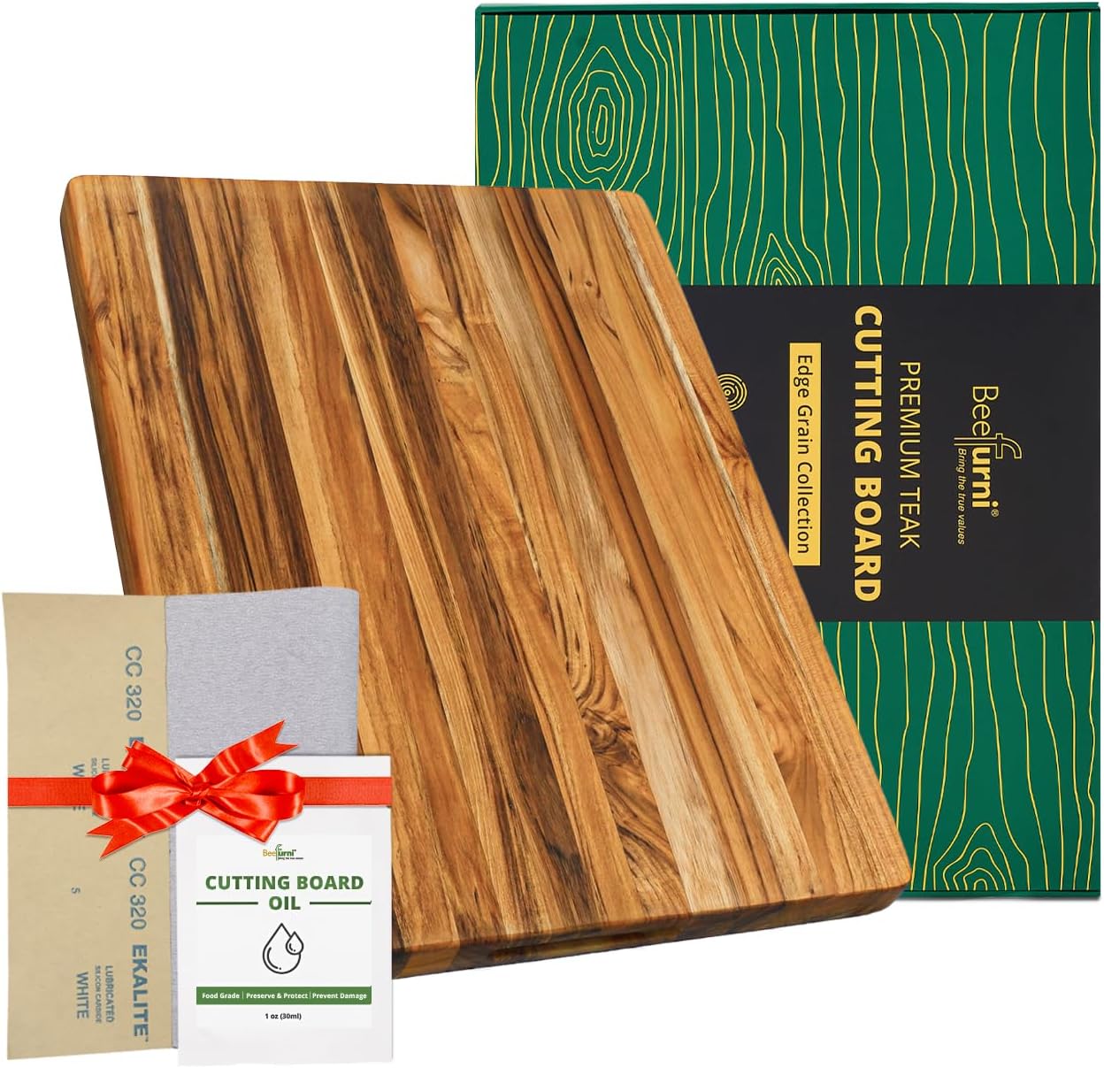 BEEFURNI Teak Wood Cutting Board with Hand Grip (20x15x1.25", M)