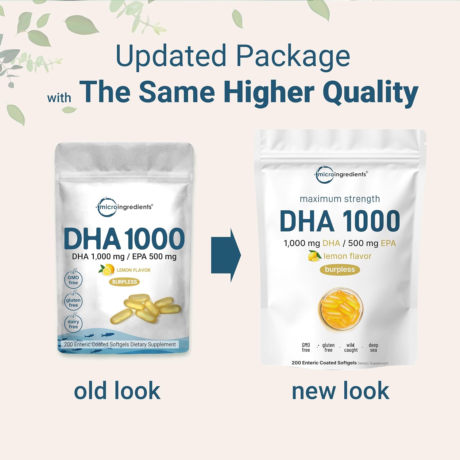 Omega 3 Fish Oil DHA Supplements 1000mg with EPA 500mg, 200 Softgels – Lemon Flavored, Burpless (Enteric Coated) | Deep Sea Fresh Fish