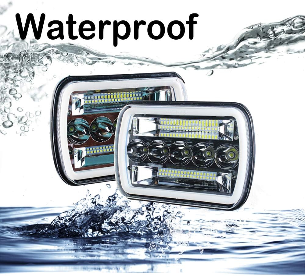 Super Bright Pair 7x6 5x7 Headlights 6052 6054 H5054 H6054 Hi/Low Sealed Beam White/Amber Halo Compatible With Jeep Cherokee XJ YJ Pickup Dodge Ram