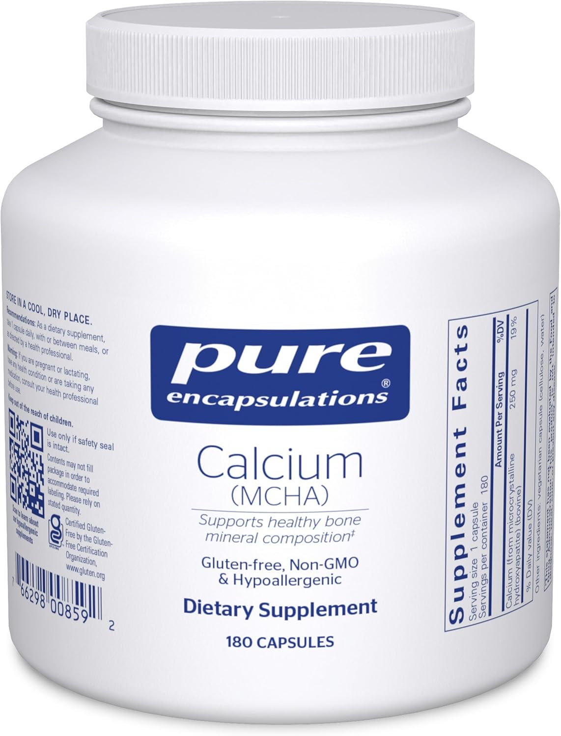 Pure Encapsulations Calcium MCHA | Hypoallergenic Supplement to Support Bones* | 180 Capsules | Hypoallergenic Supplement to Support Bones*